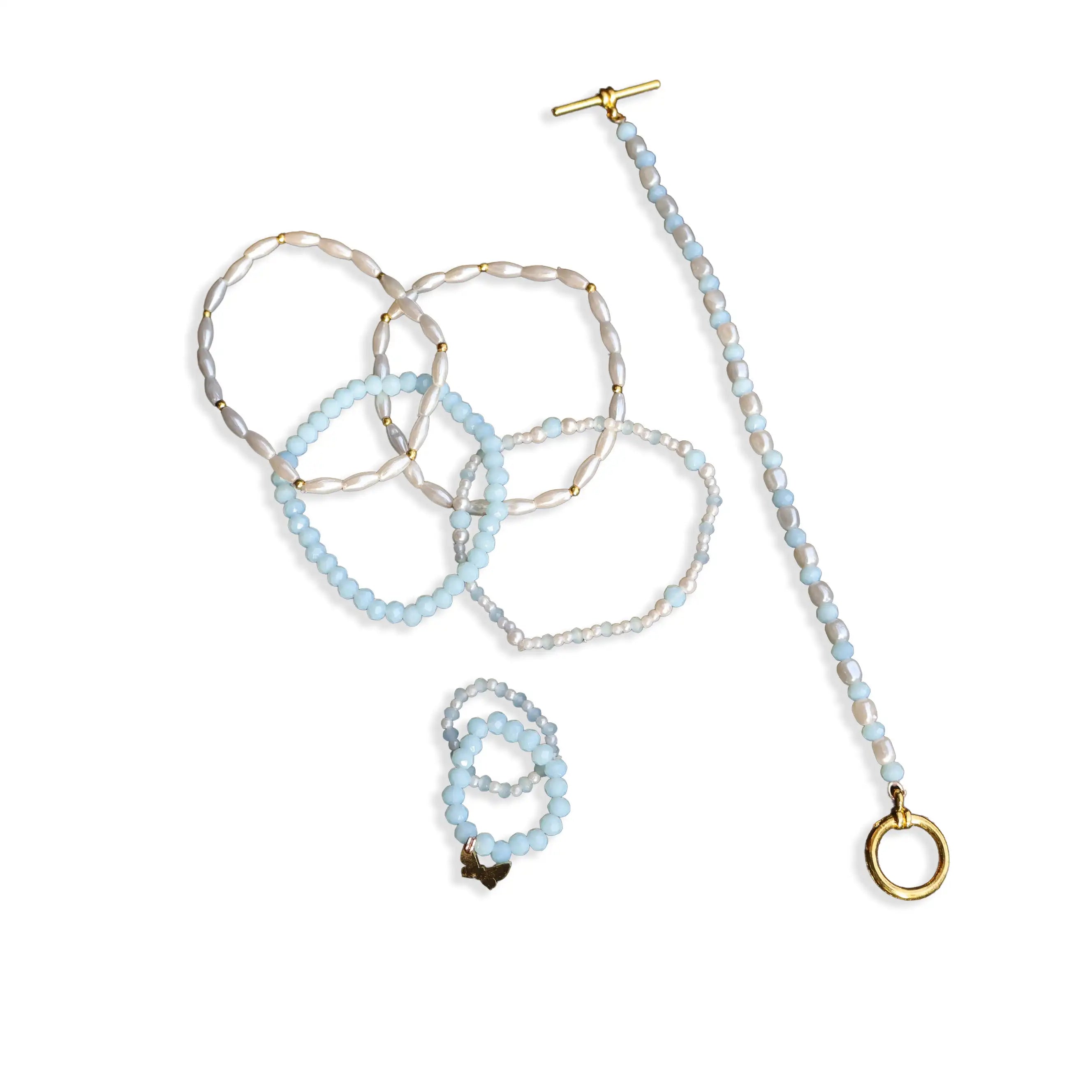 All about Love Charm 4 Adjustable Bracelet Stack With 2 Adjustable Rings