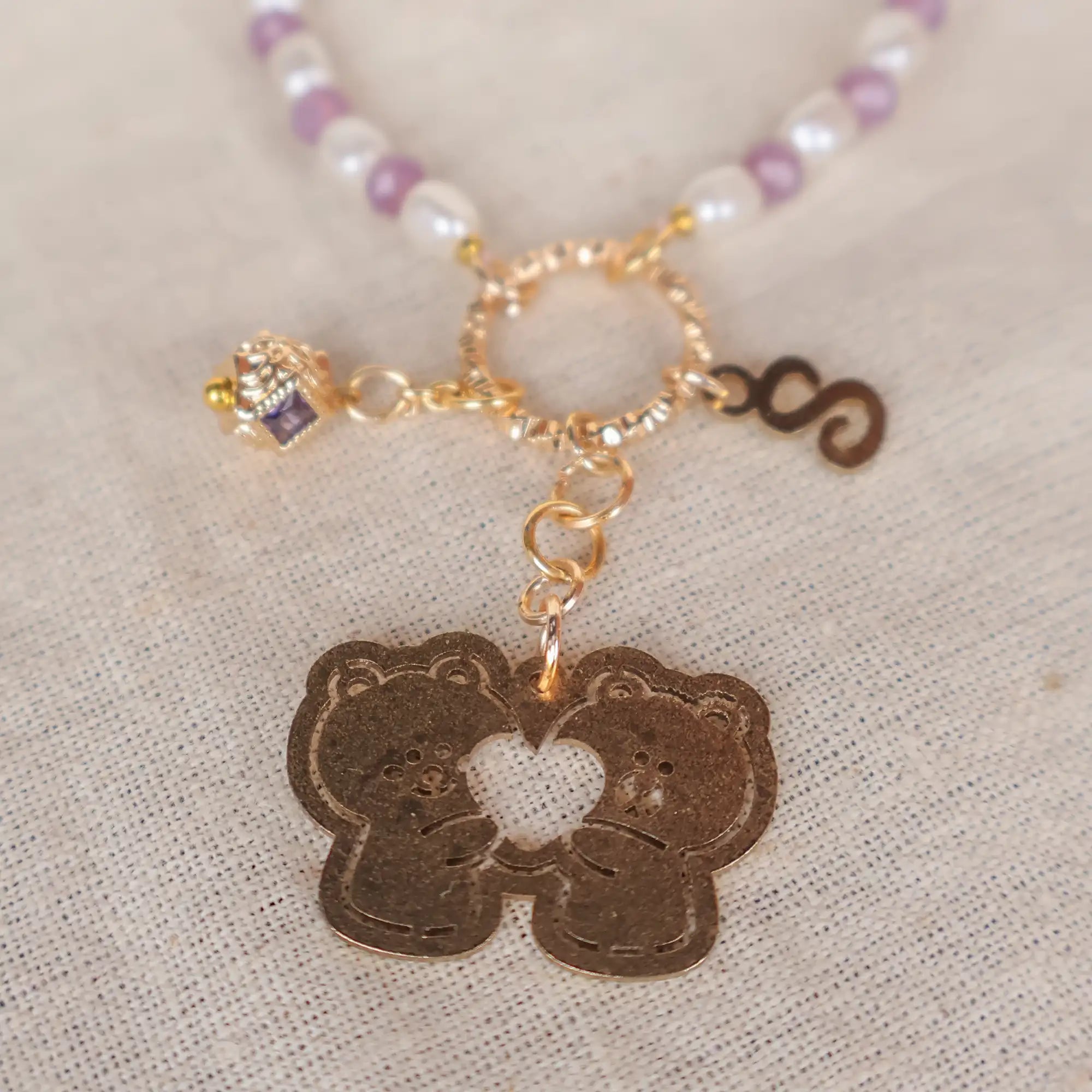 Teddy Love Charm Bracelet Set Of 2 Adjustable Bracelet With 1 Ring