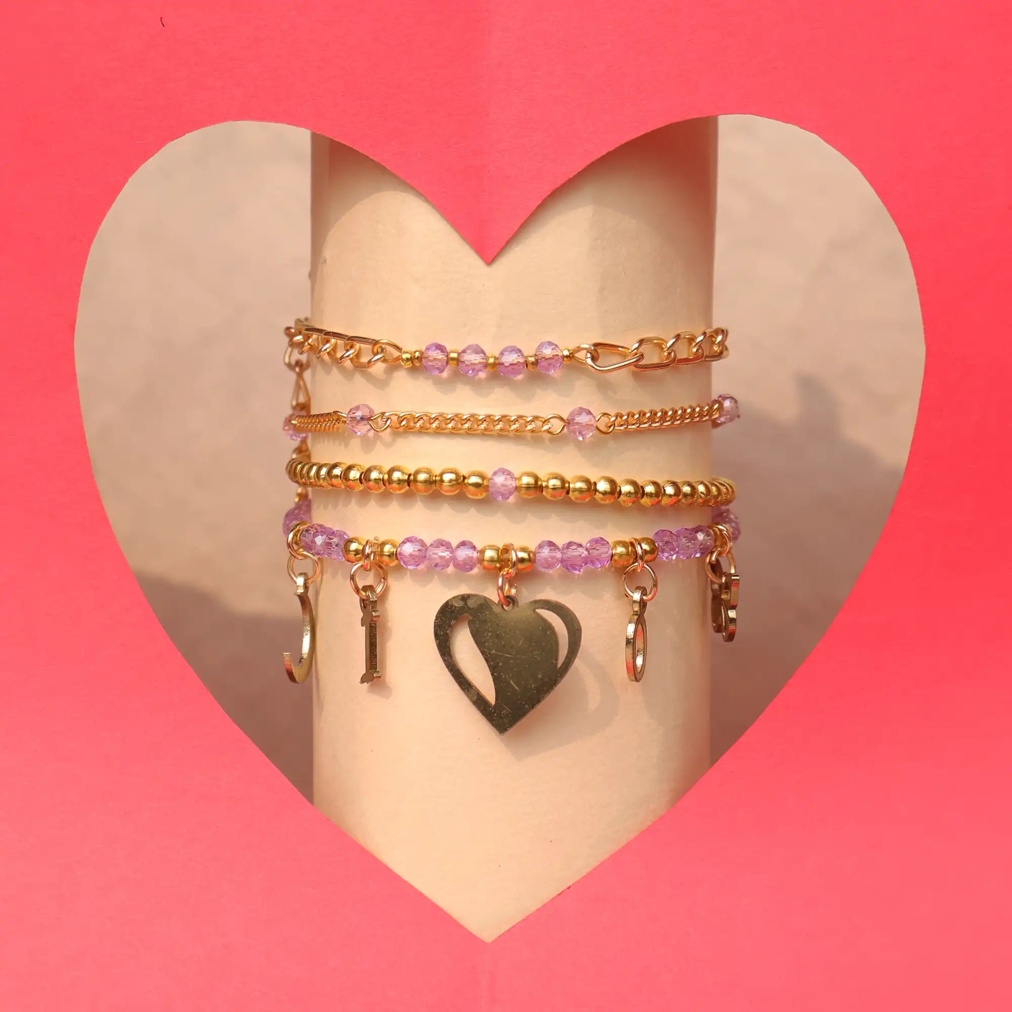 Valentine Charm Stack Bracelet - Set Of 4