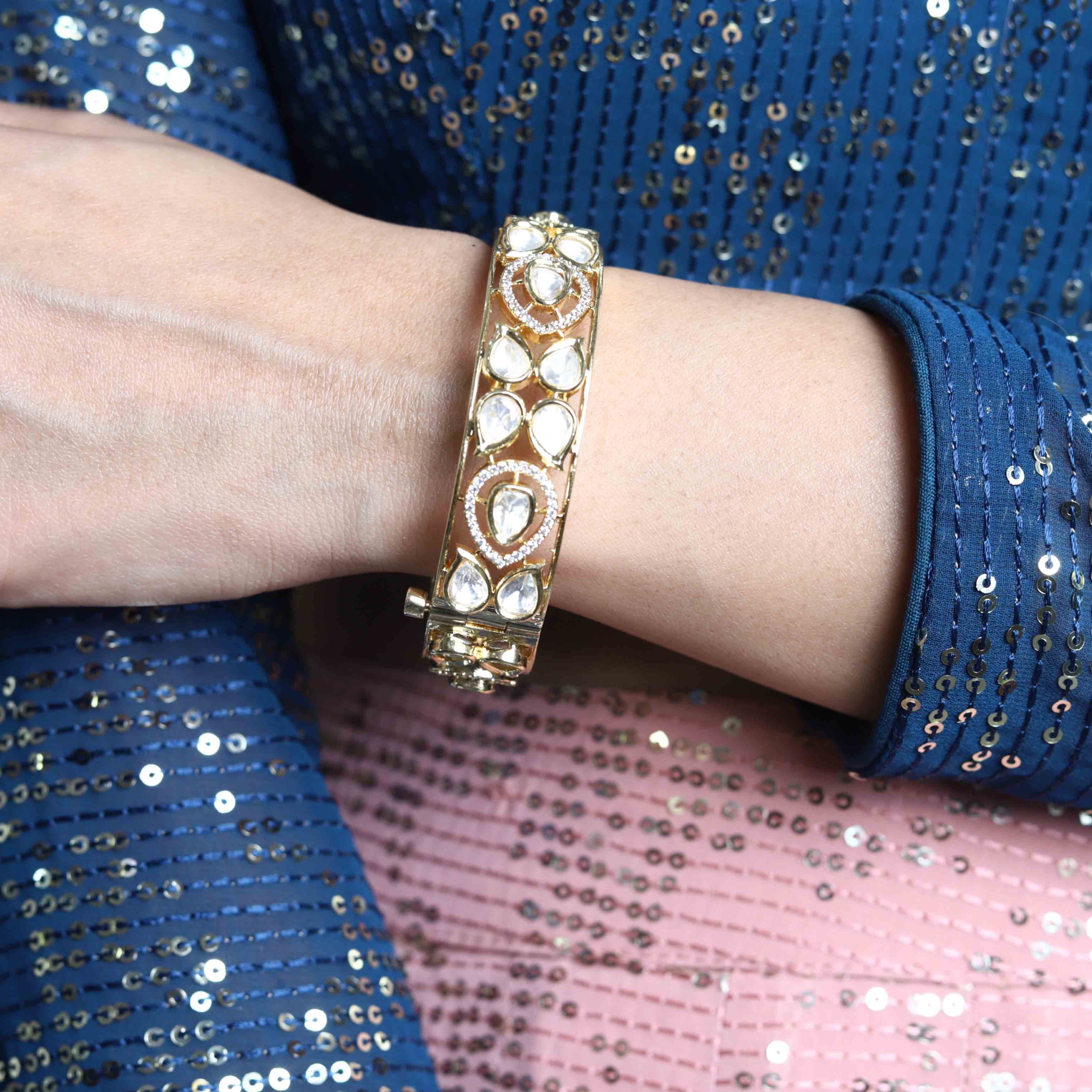 Eternal Elegance Openable Kundan Bangle - Set Of 2 Pieces - BeAbhika.com