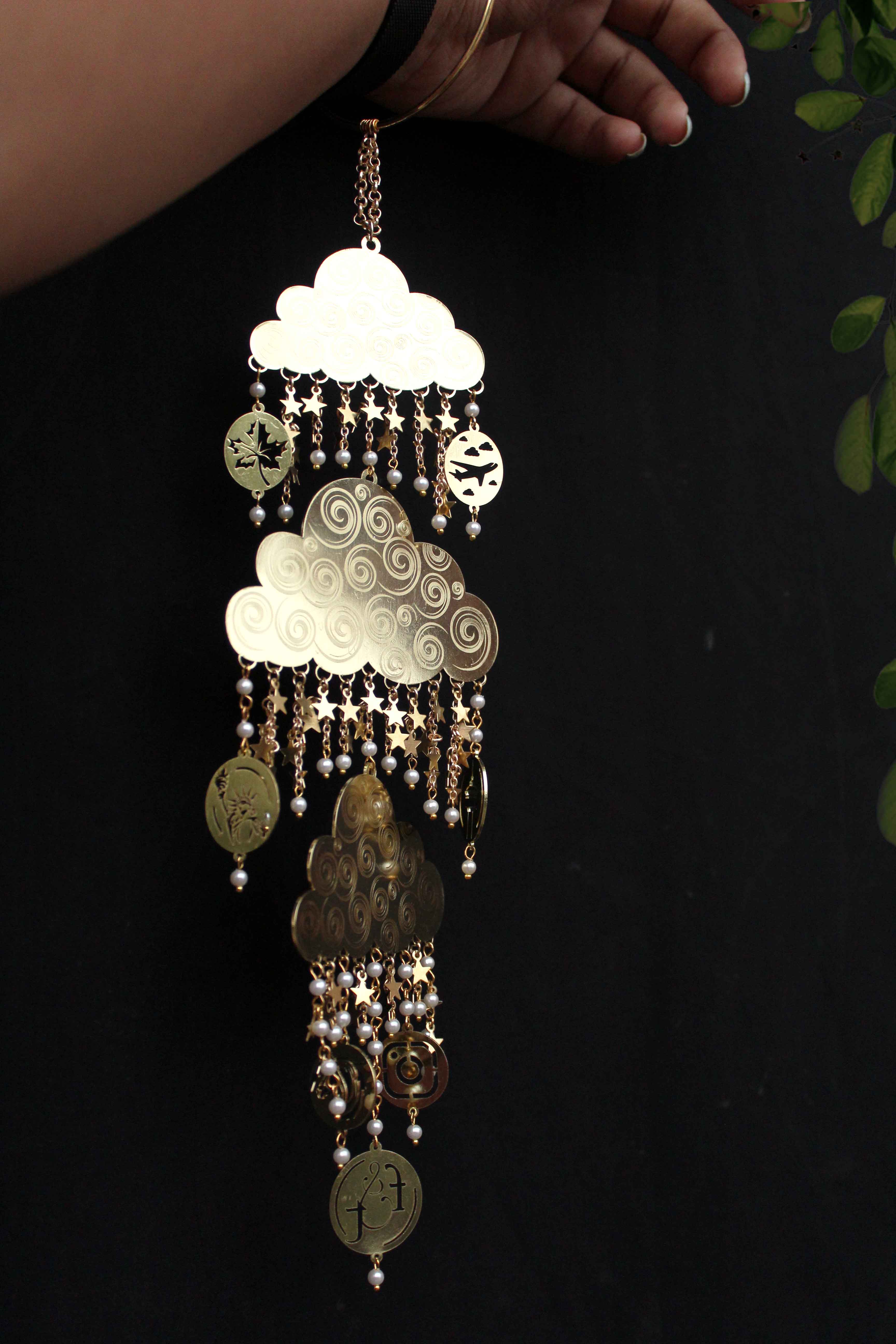 Celestial Cloud Personalized Bridal Kaleere with Pearl & Charm Drops - Set Of 2 Pieces