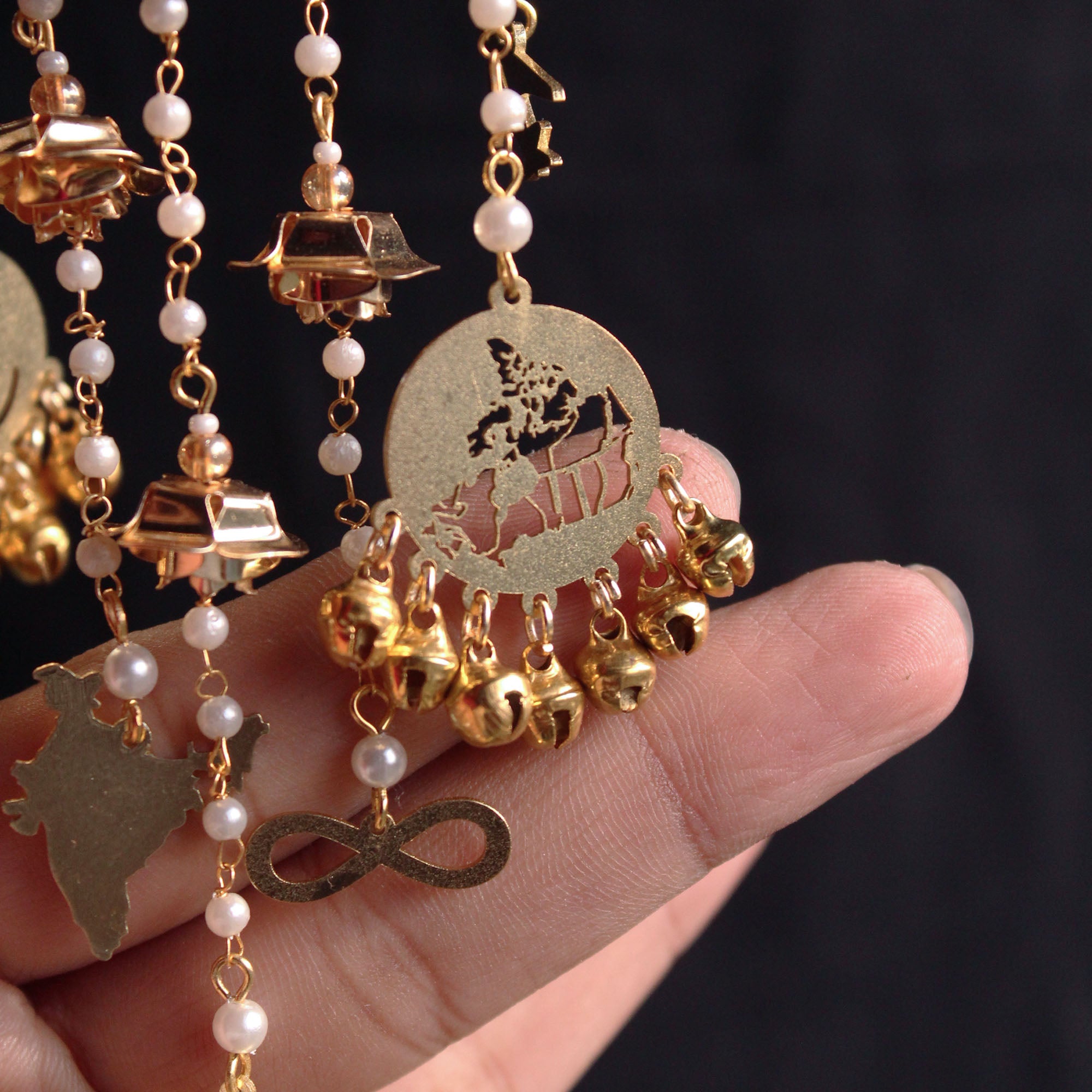 Personalised Charms Bangle Flower Kaleere with Pearl Strings