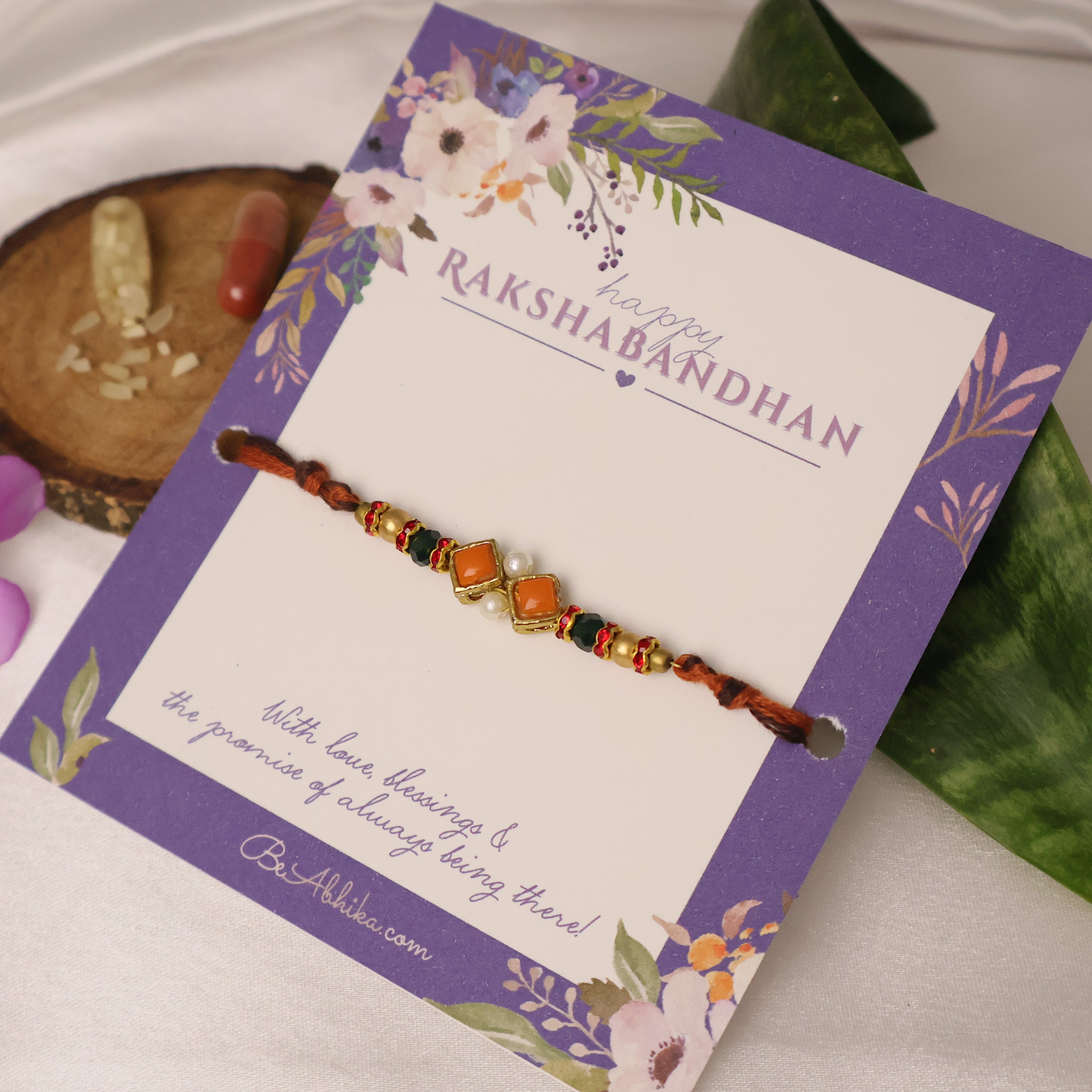 Amber Diamond Beaded Thread Rakhi