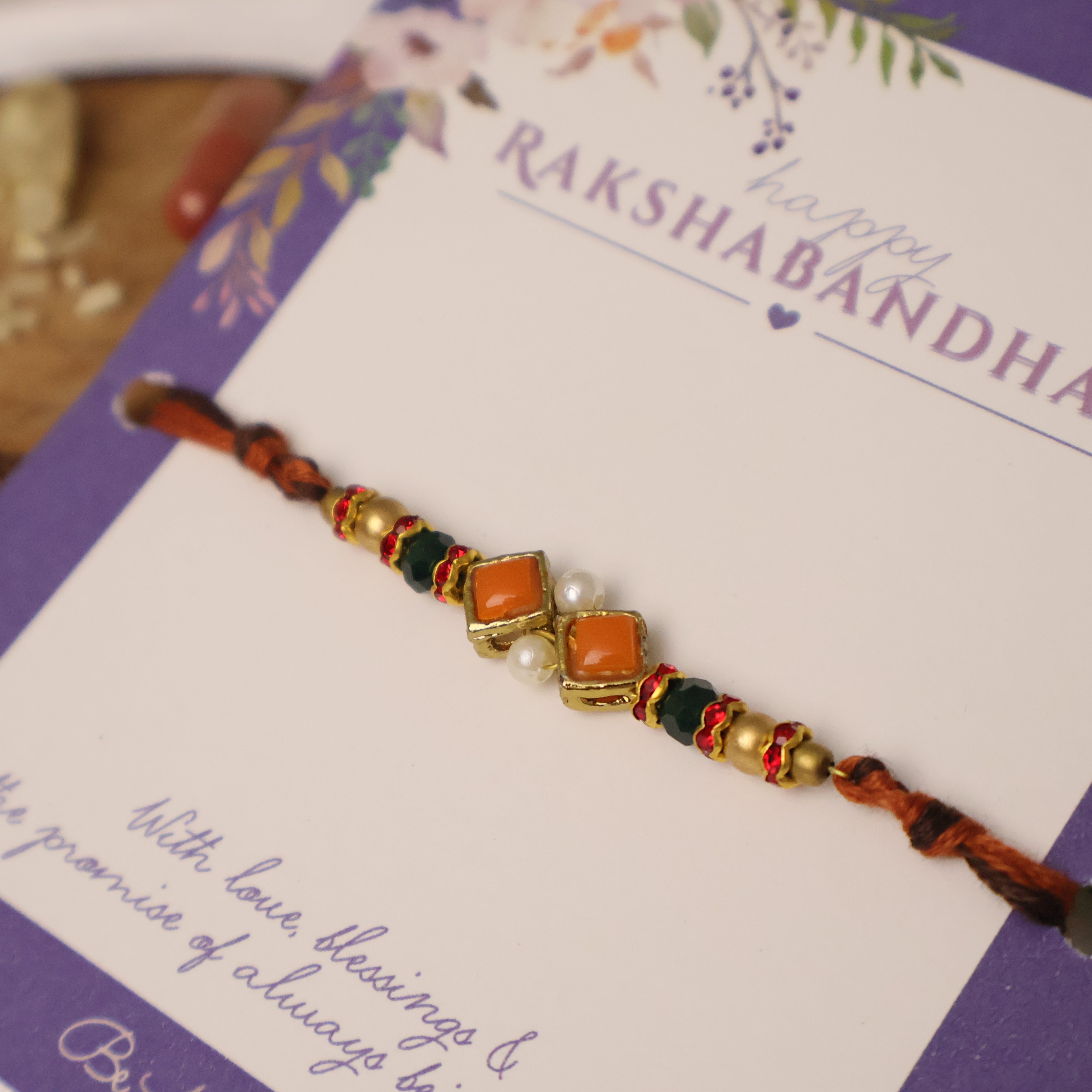 Amber Diamond Beaded Thread Rakhi
