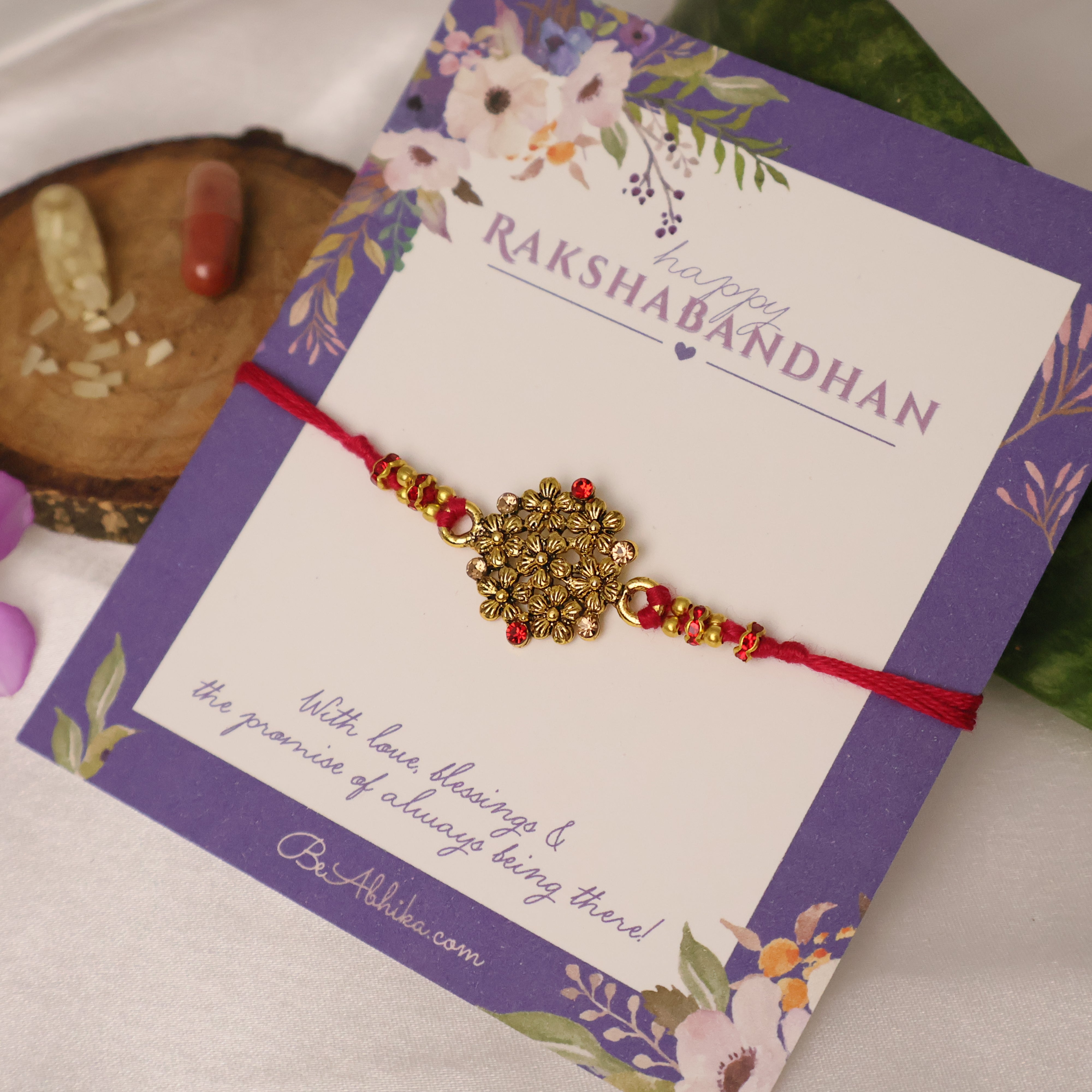 Golden Bead Cluster Traditional Rakhi