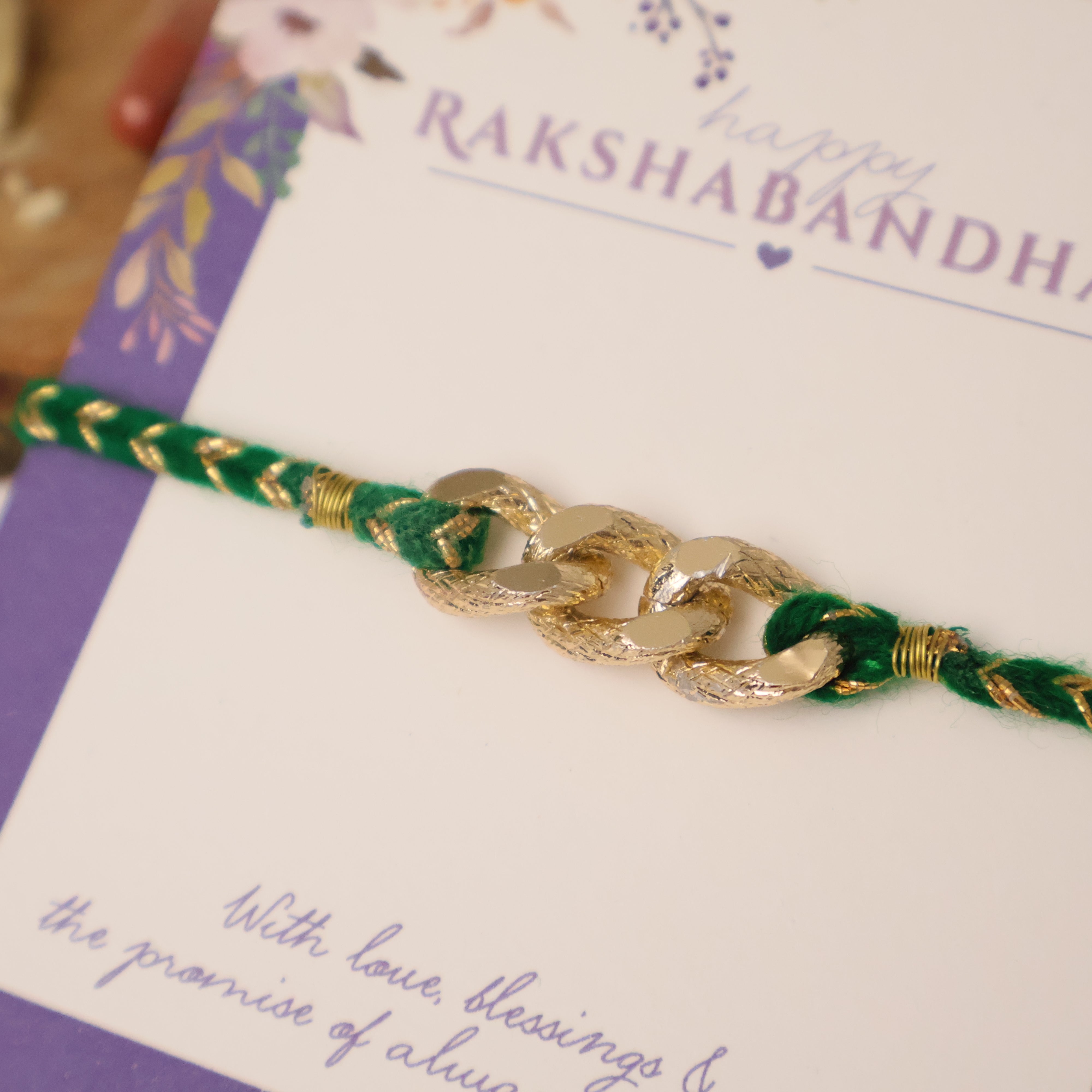 Golden Chain Green Thread Rakhi