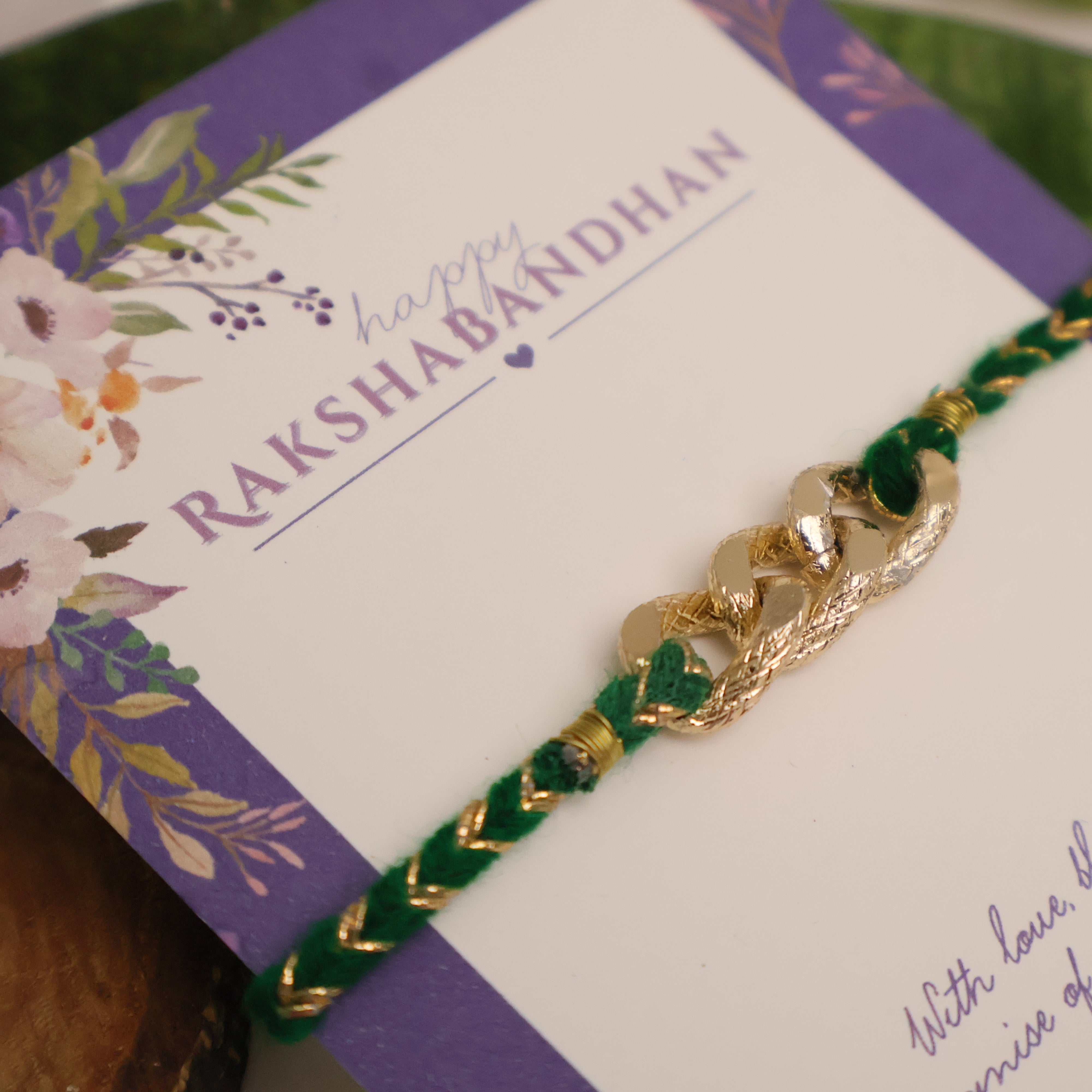 Golden Chain Green Thread Rakhi