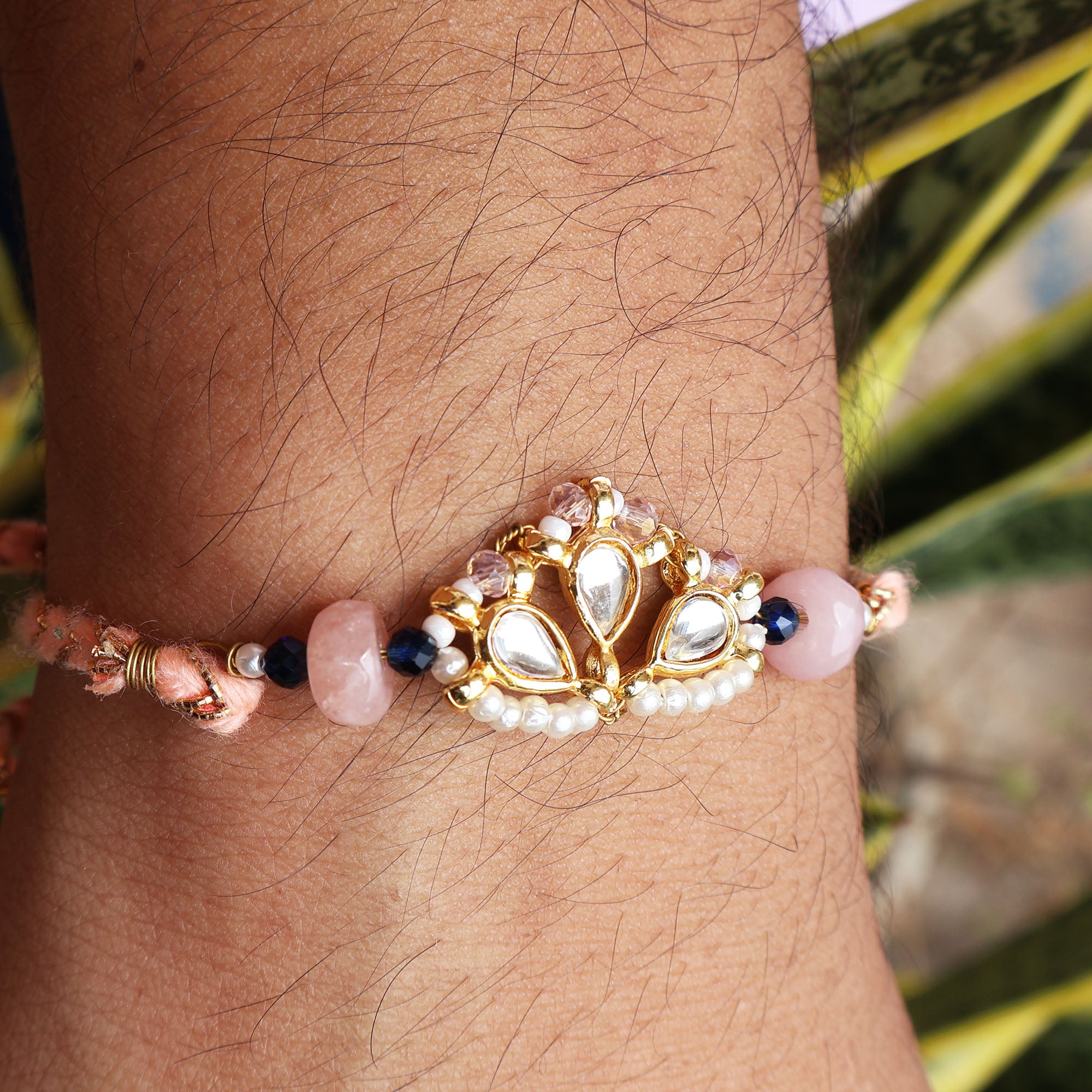 Royal Kundan Pearl Rakhi & Chandbali Lumba Set