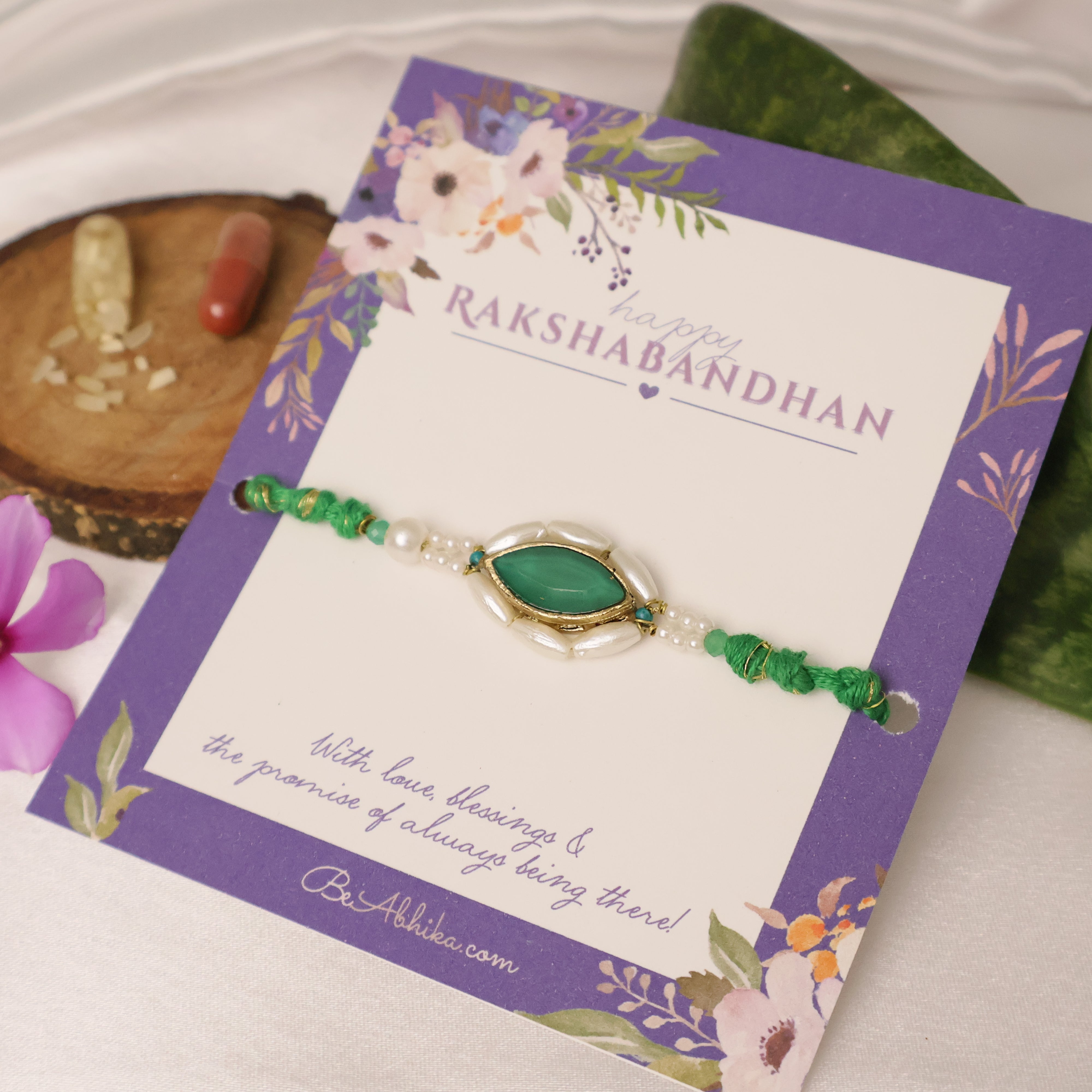 Emerald Pearl Marquise Designer Rakhi