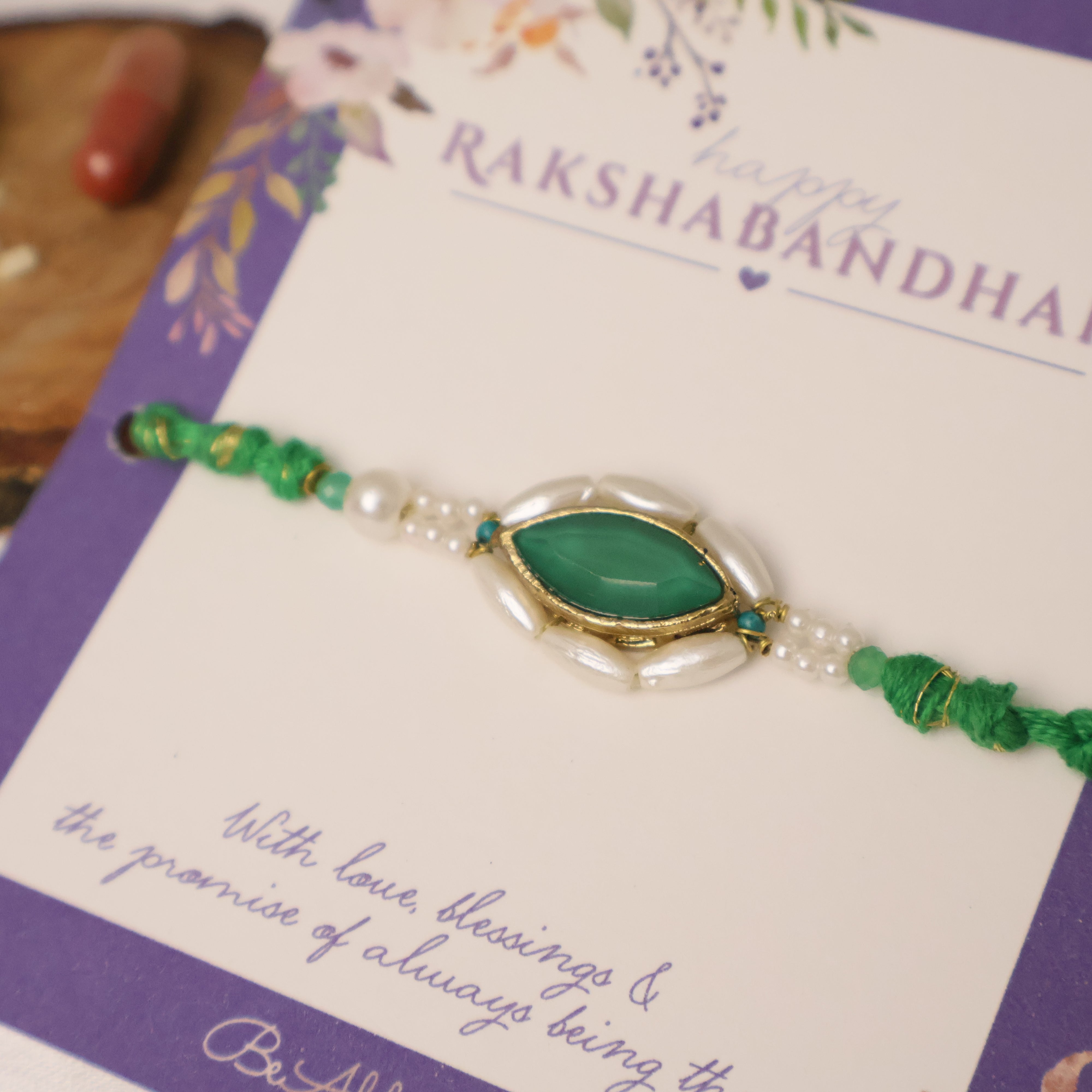 Emerald Pearl Marquise Designer Rakhi