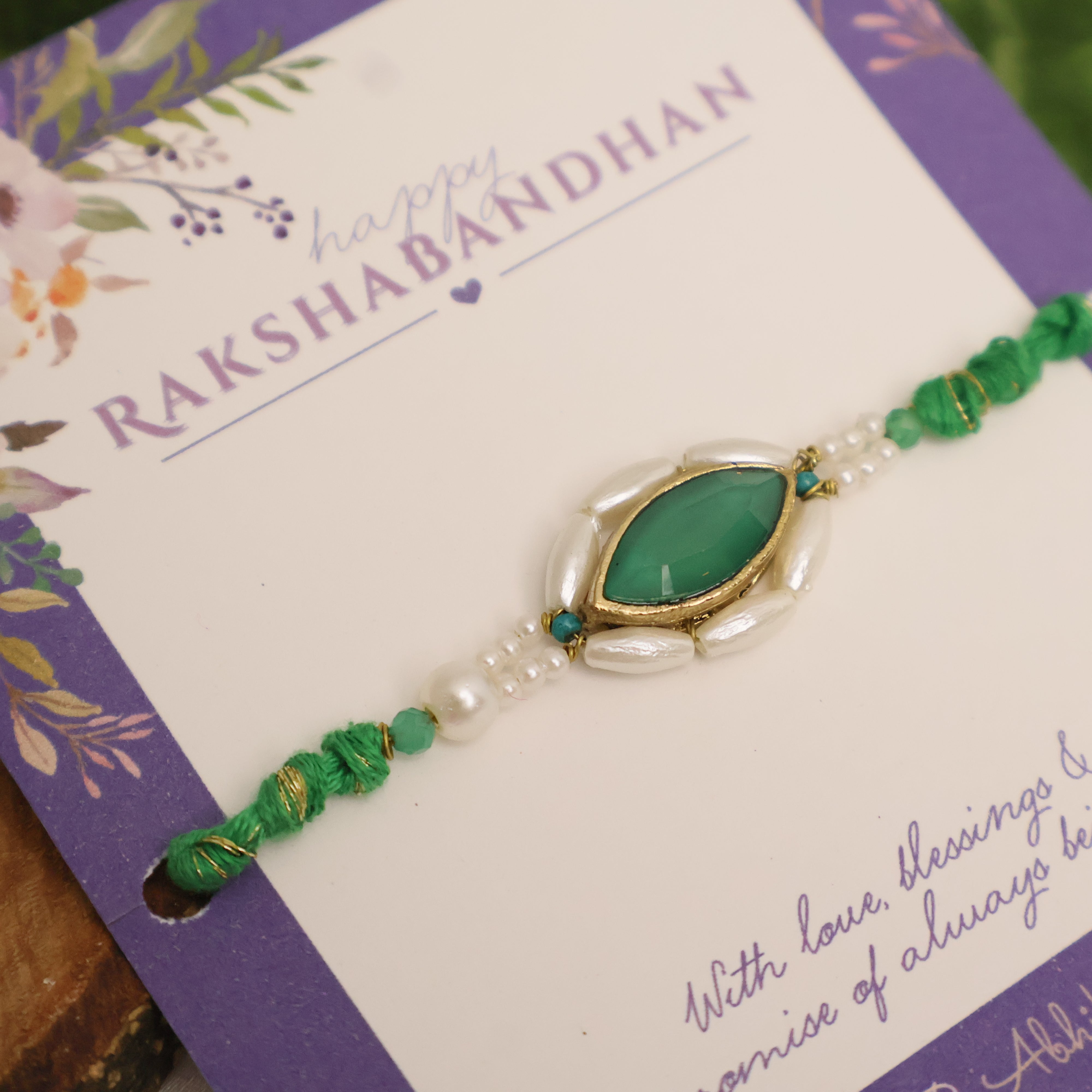 Emerald Pearl Marquise Designer Rakhi