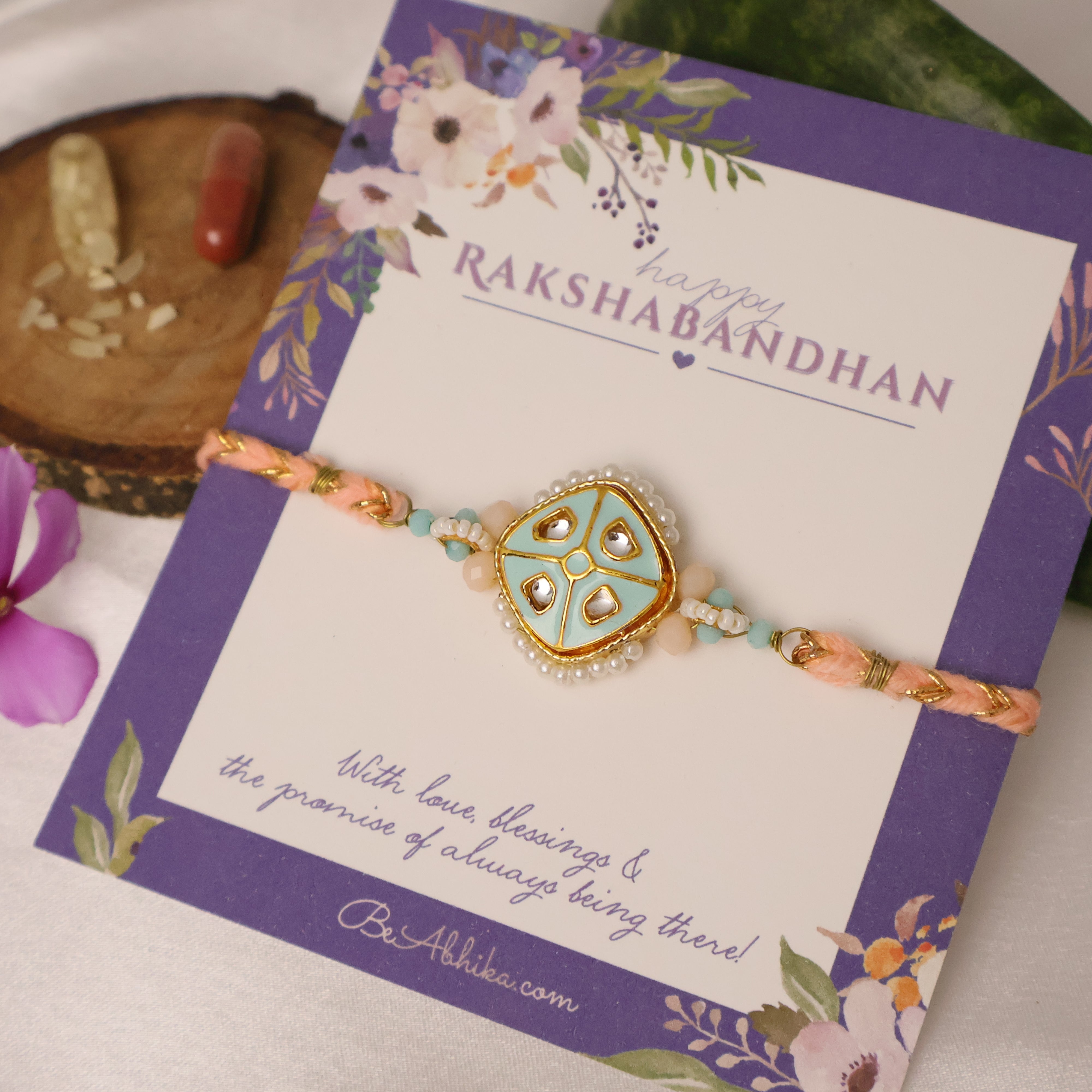Pastel Kundan Pearl Rakhi & Lumba Set