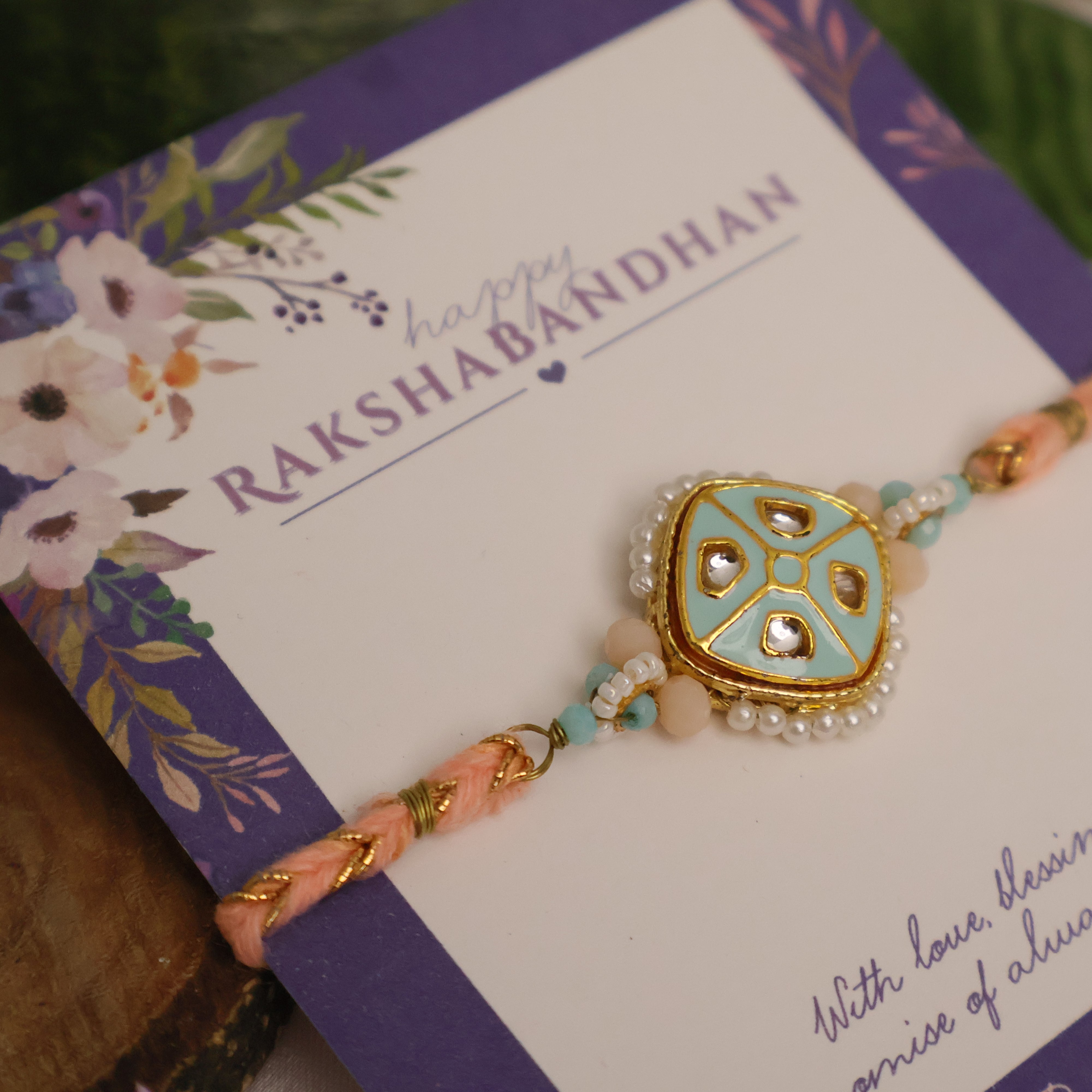 Pastel Kundan Pearl Charm Rakhi