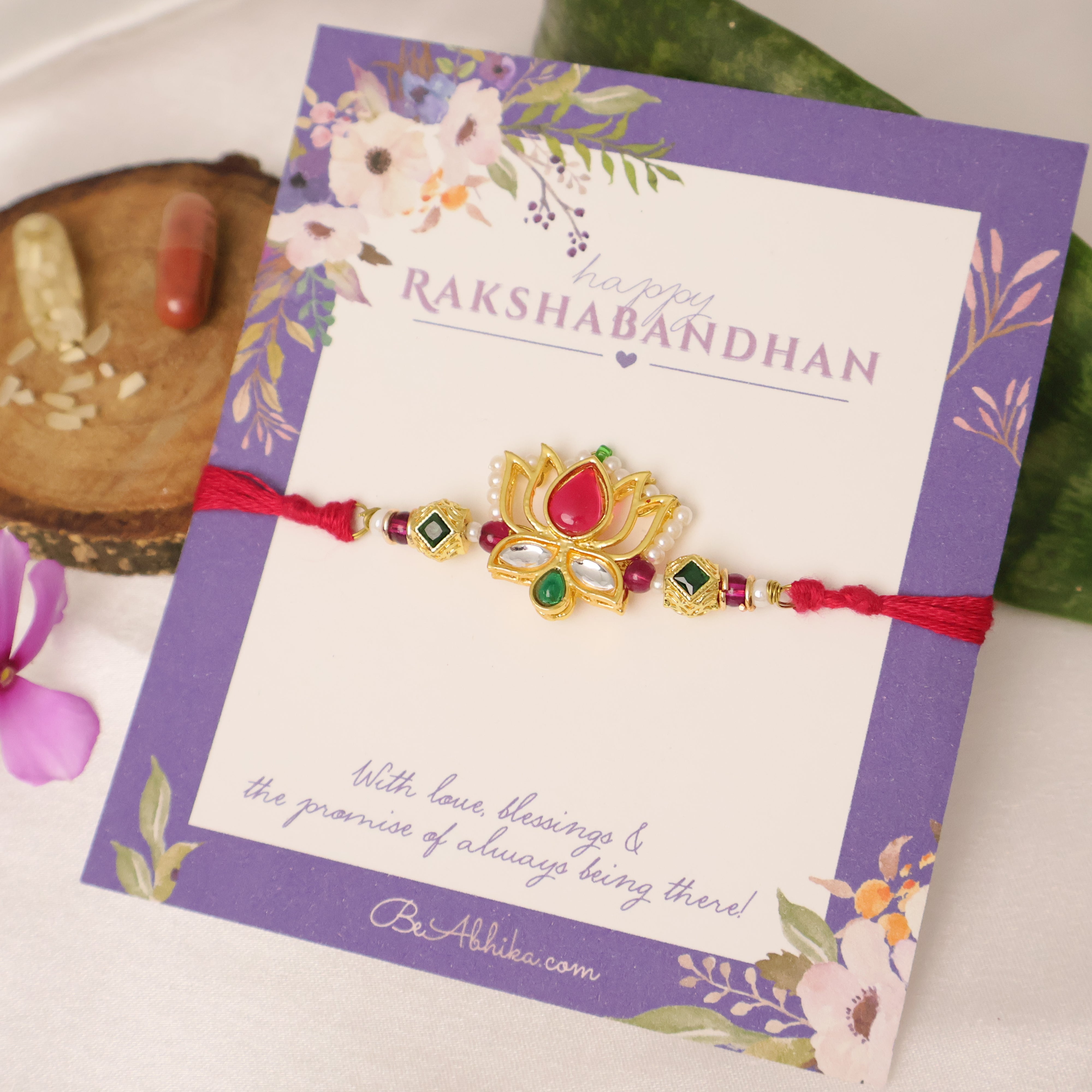Lotus Kundan Stone Designer Rakhi