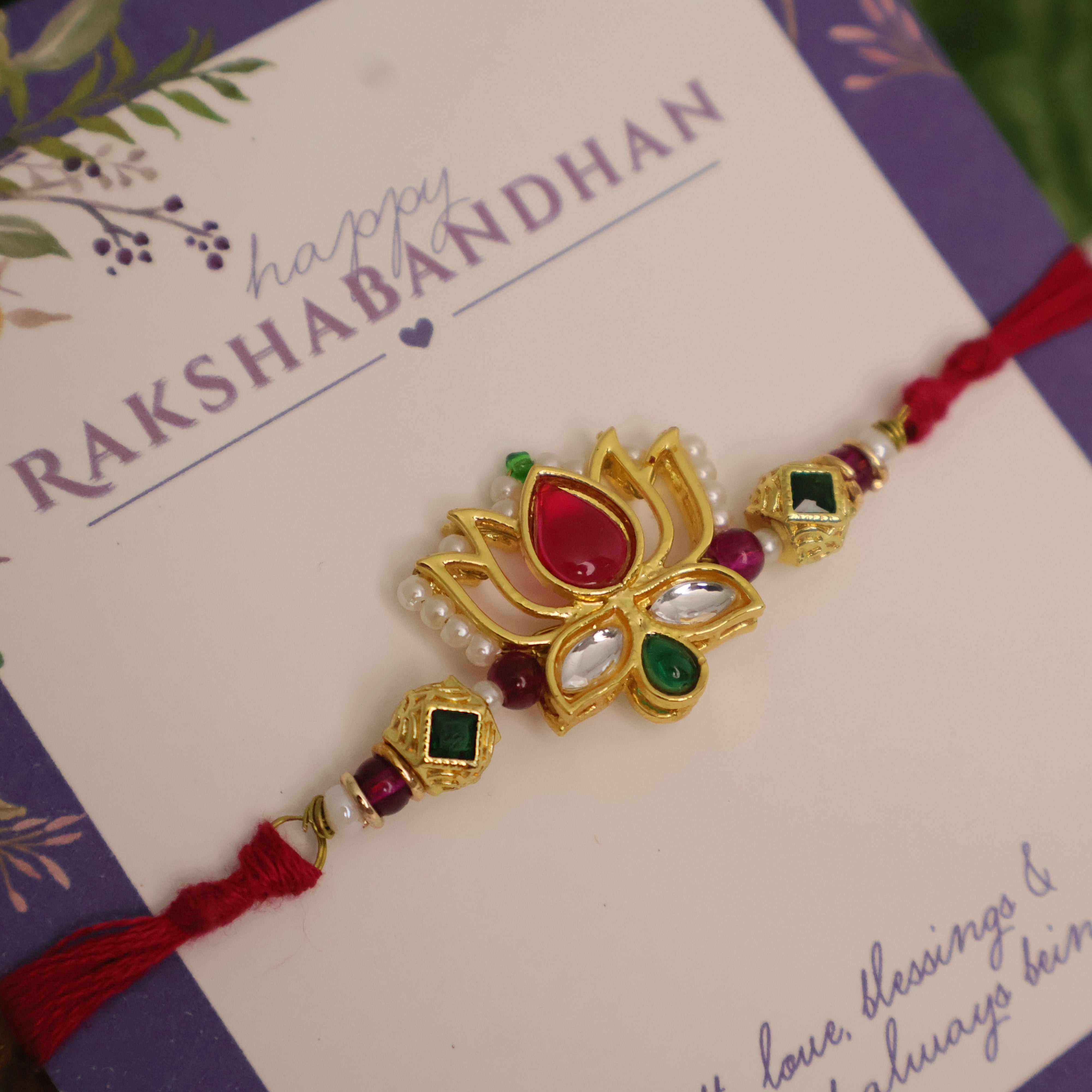 Lotus Kundan Stone Designer Rakhi