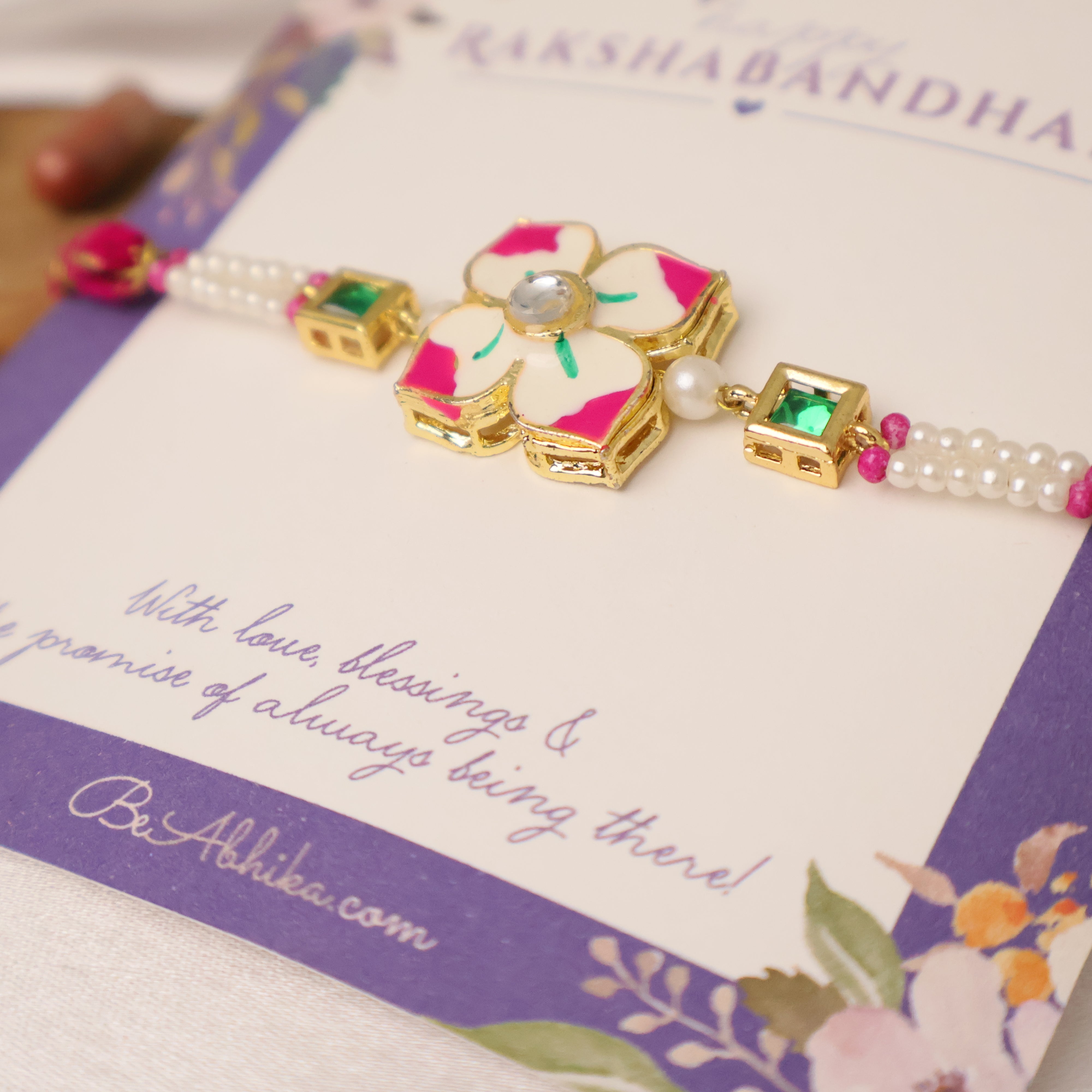Floral Kundan Pearl Designer Rakhi