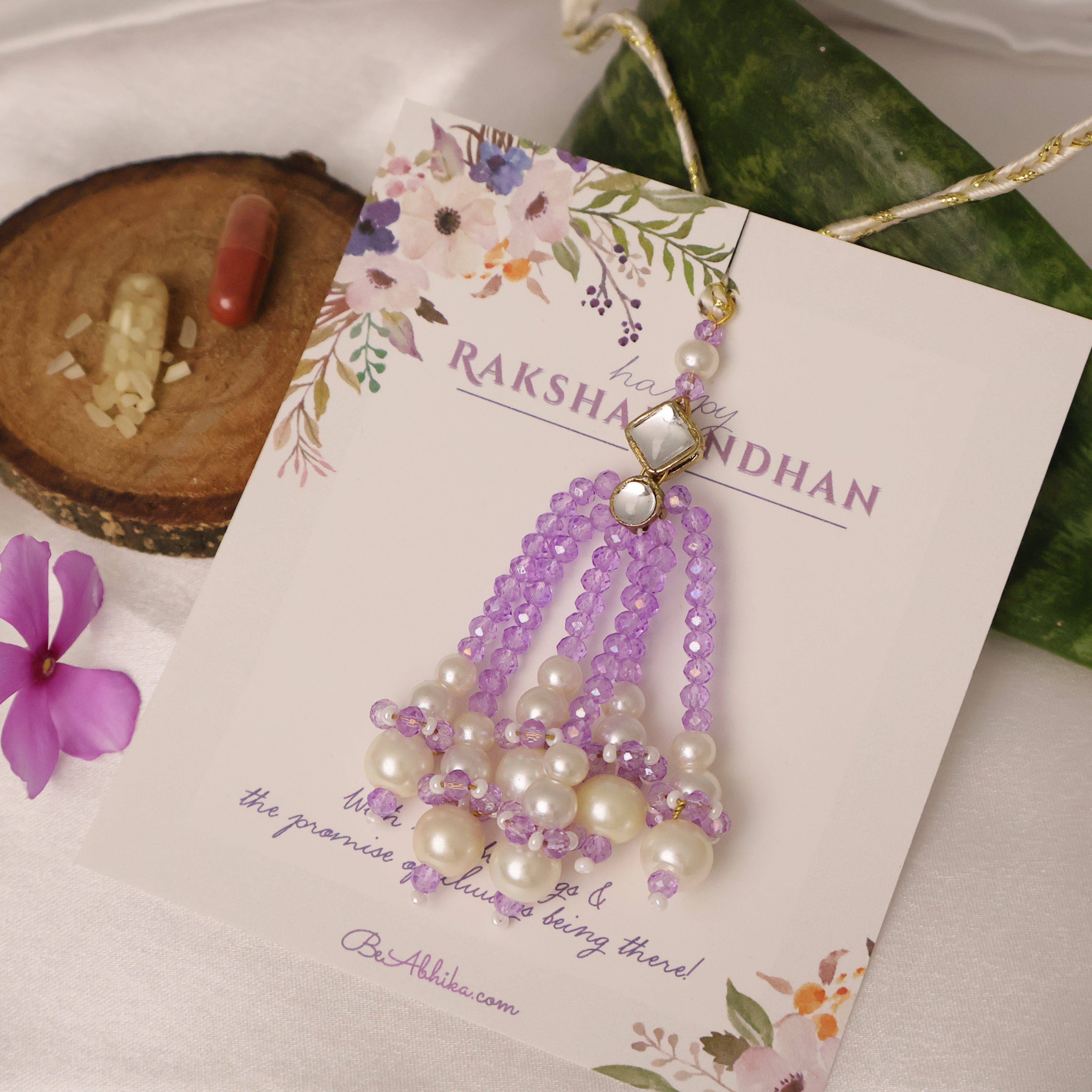 Lavender Pearl Tassel Beaded Designer Lumba