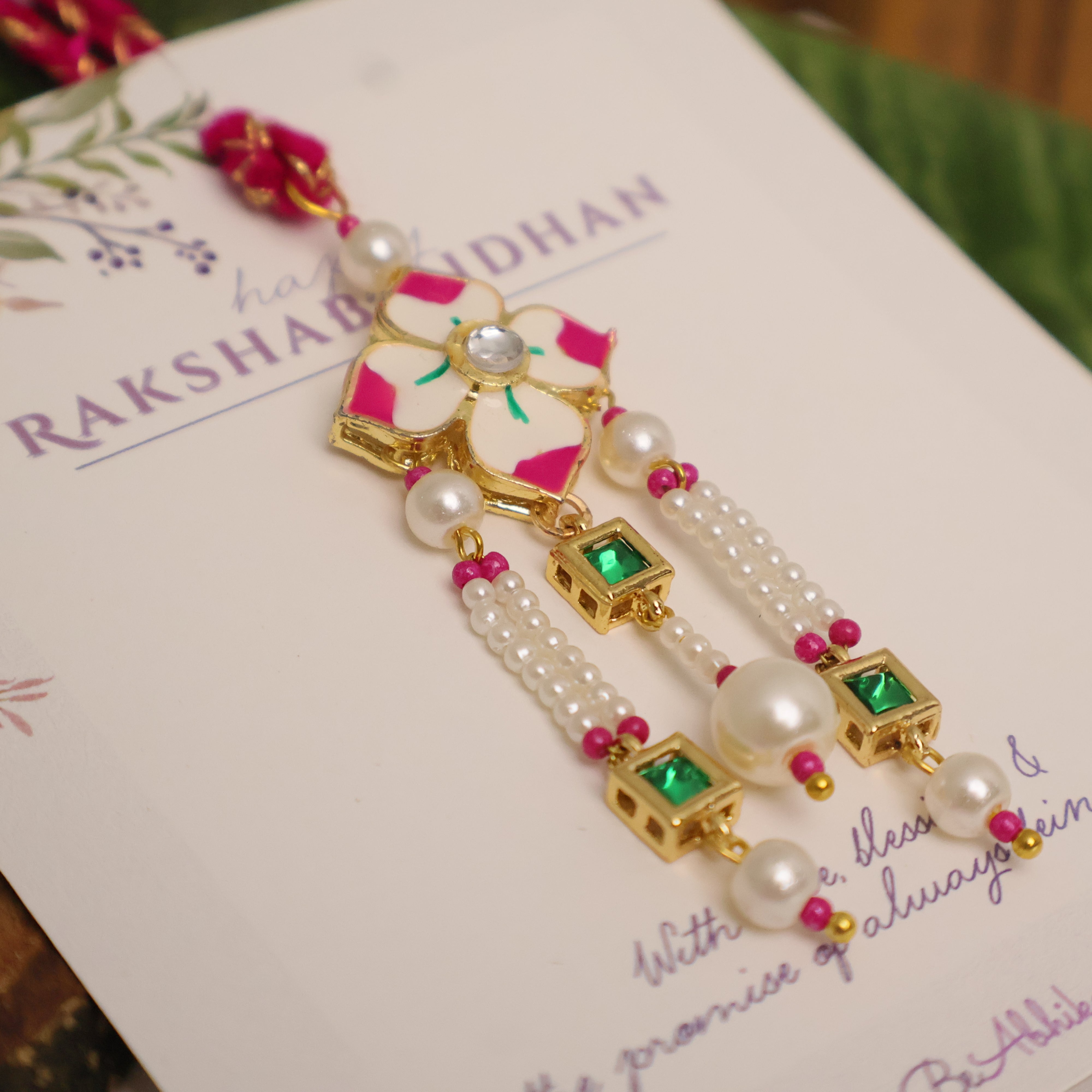 Pink Floral Pearl Tassel Designer Lumba