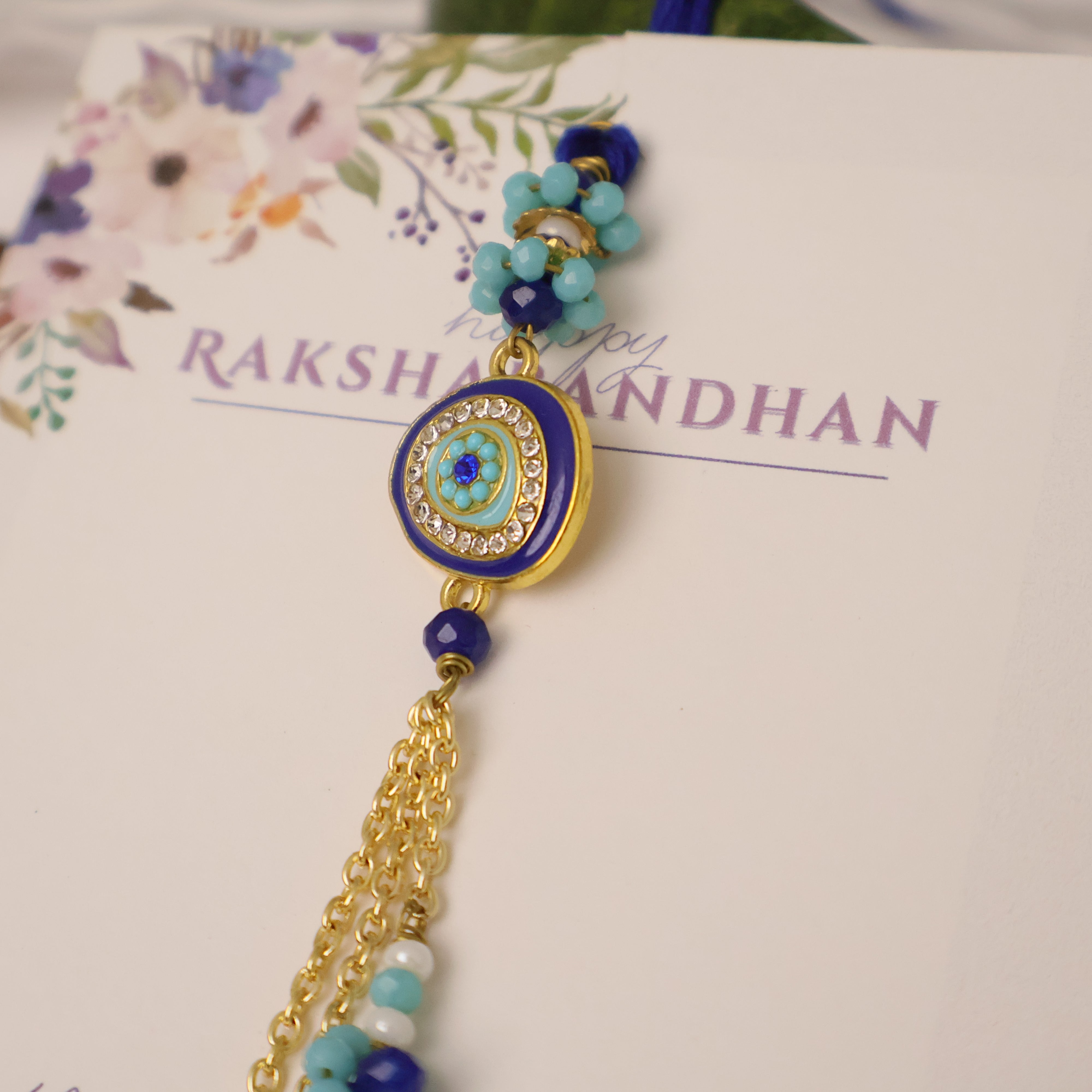 Blue Evil Eye Floral Tassel Lumba