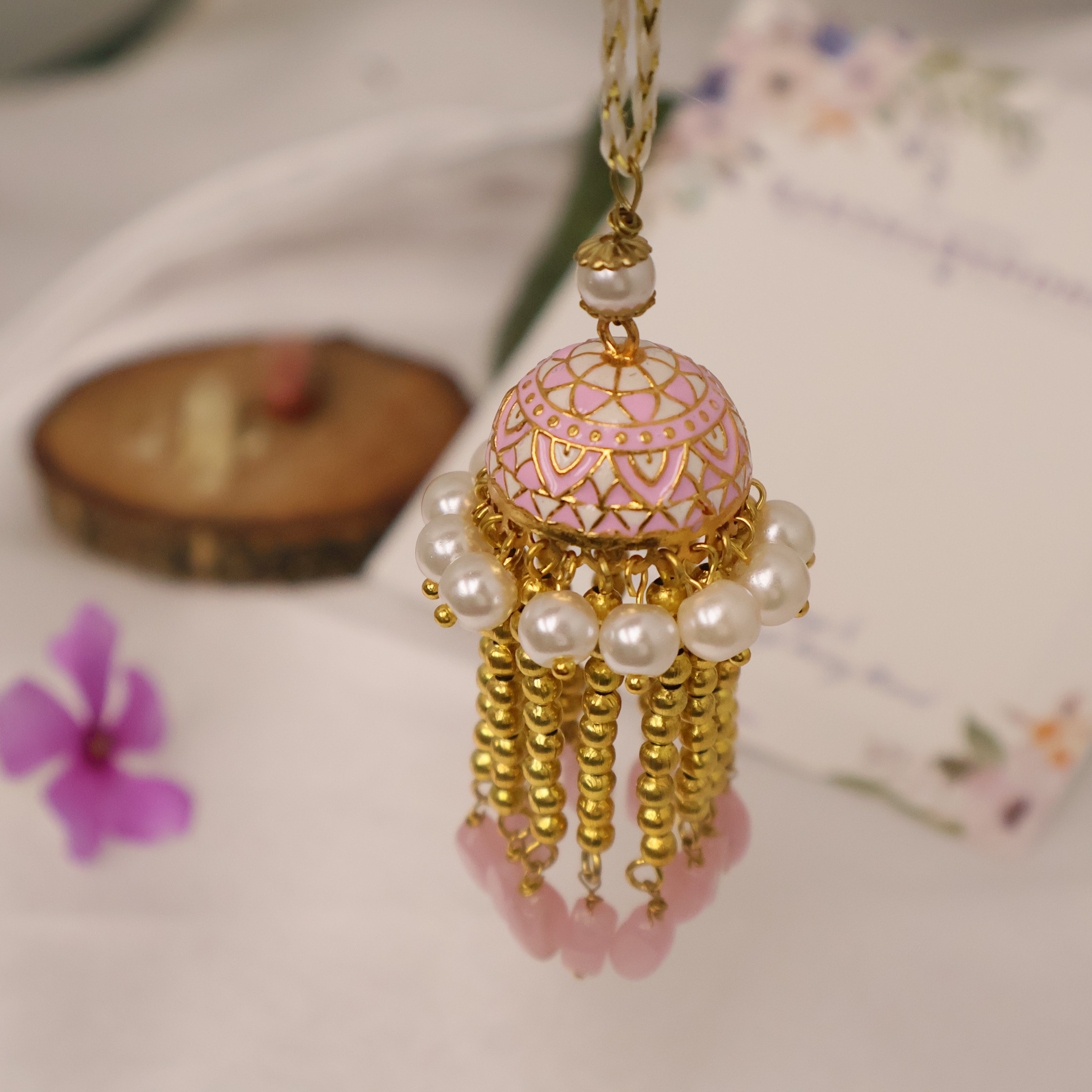 Blush Pearl Jhumki Tassel Designer Lumba