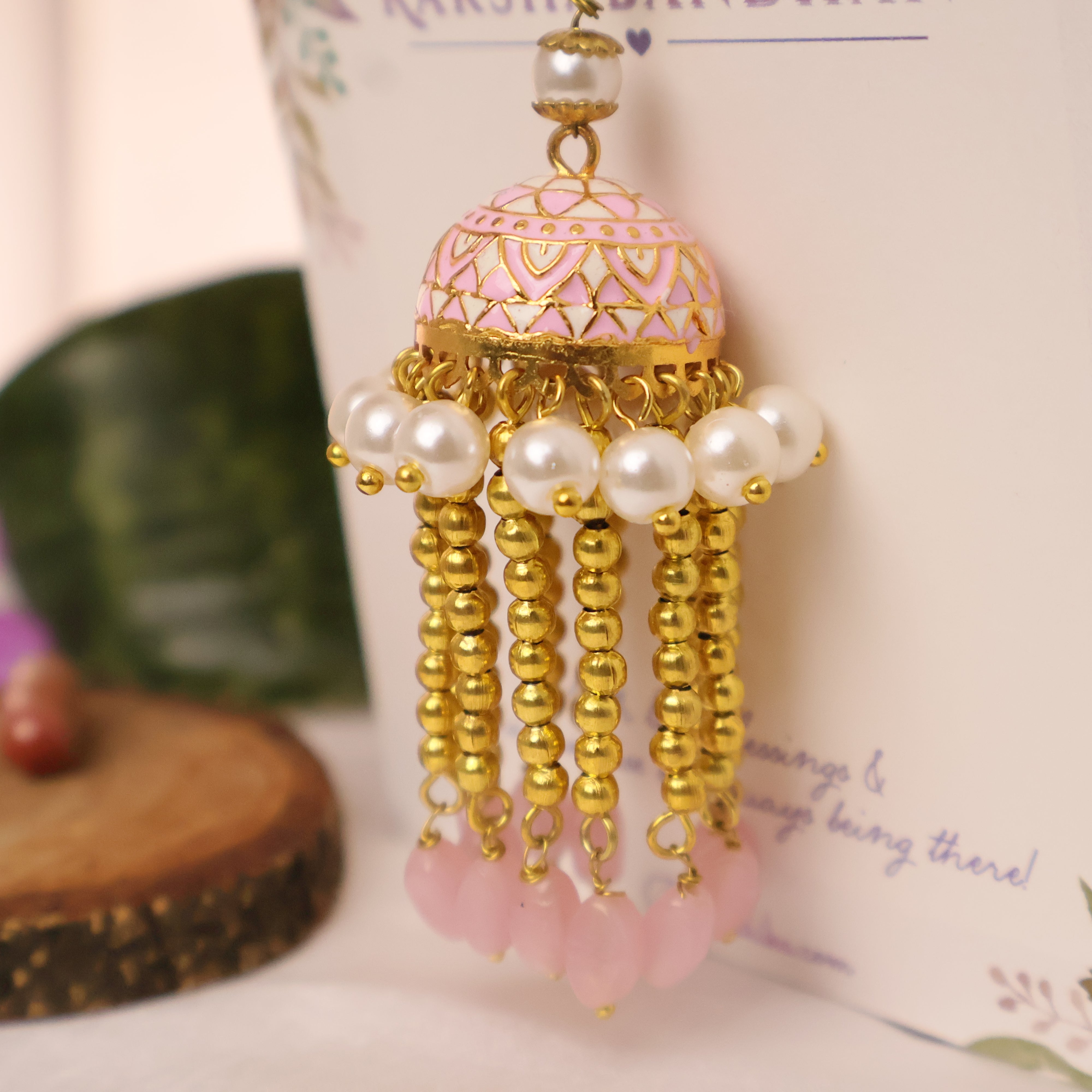 Blush Pearl Jhumki Tassel Designer Lumba