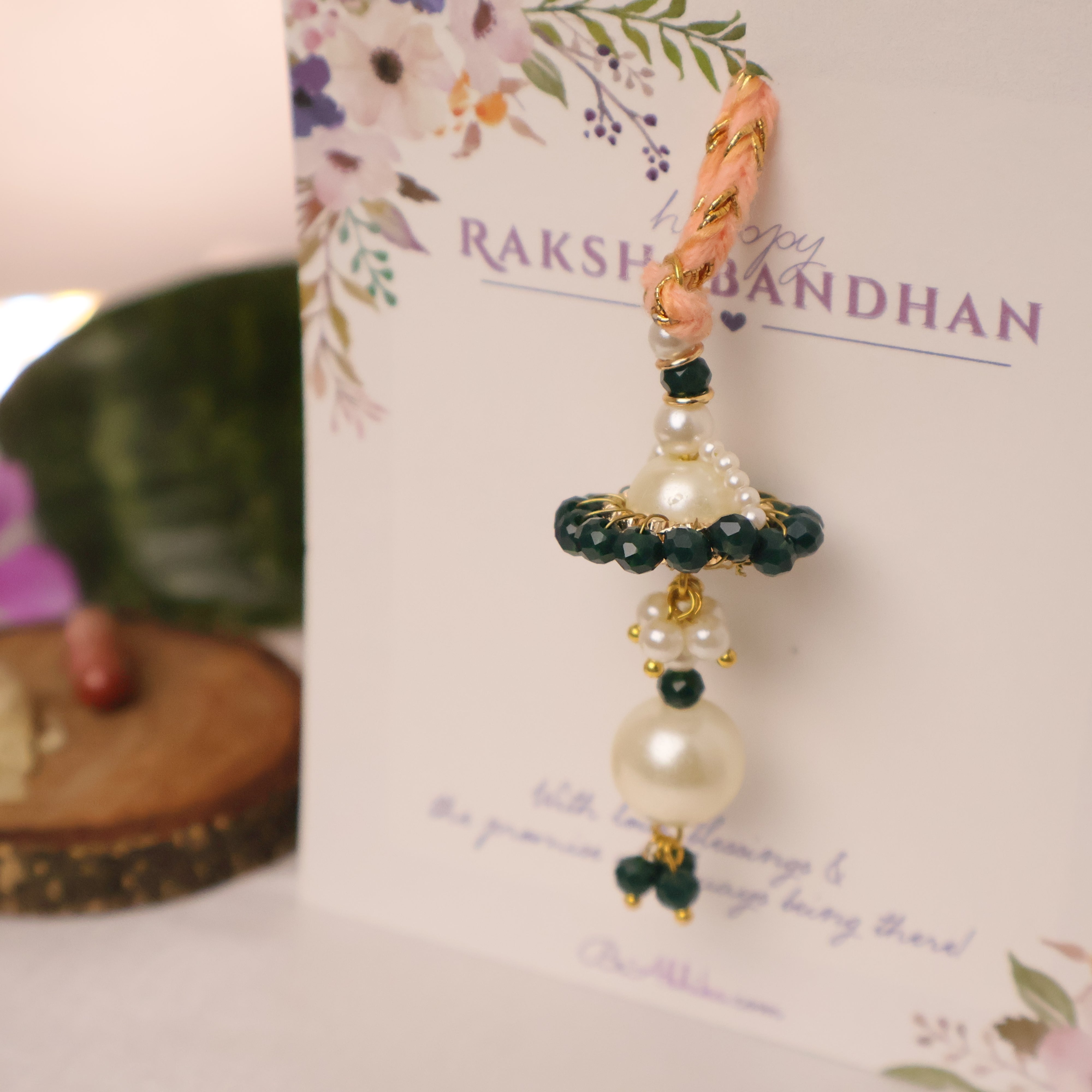 Teal Pearl Rakhi & Lumba Set
