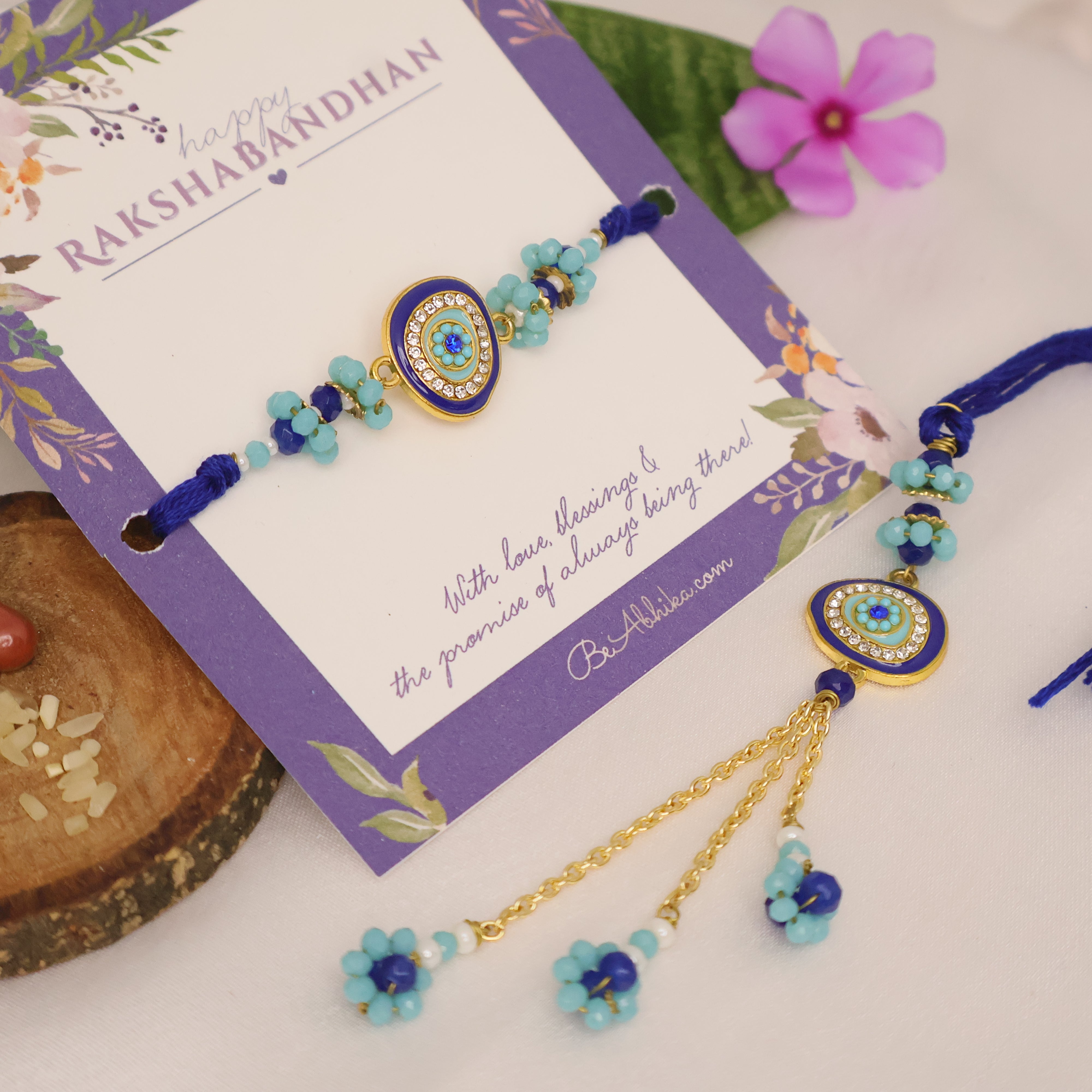 Blue Evil Eye Rakhi & Lumba Set