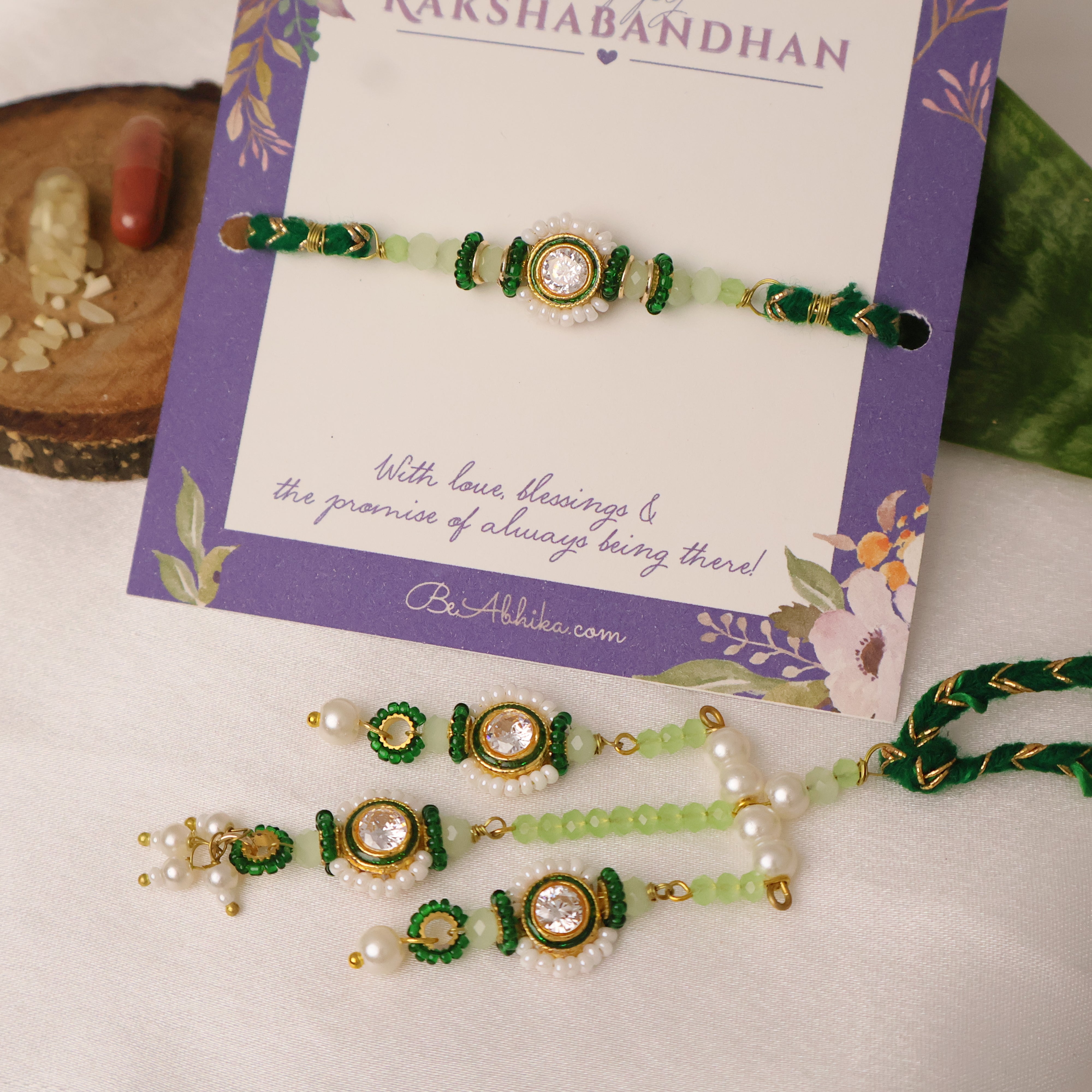 Emerald Pearl Rakhi & Lumba Set