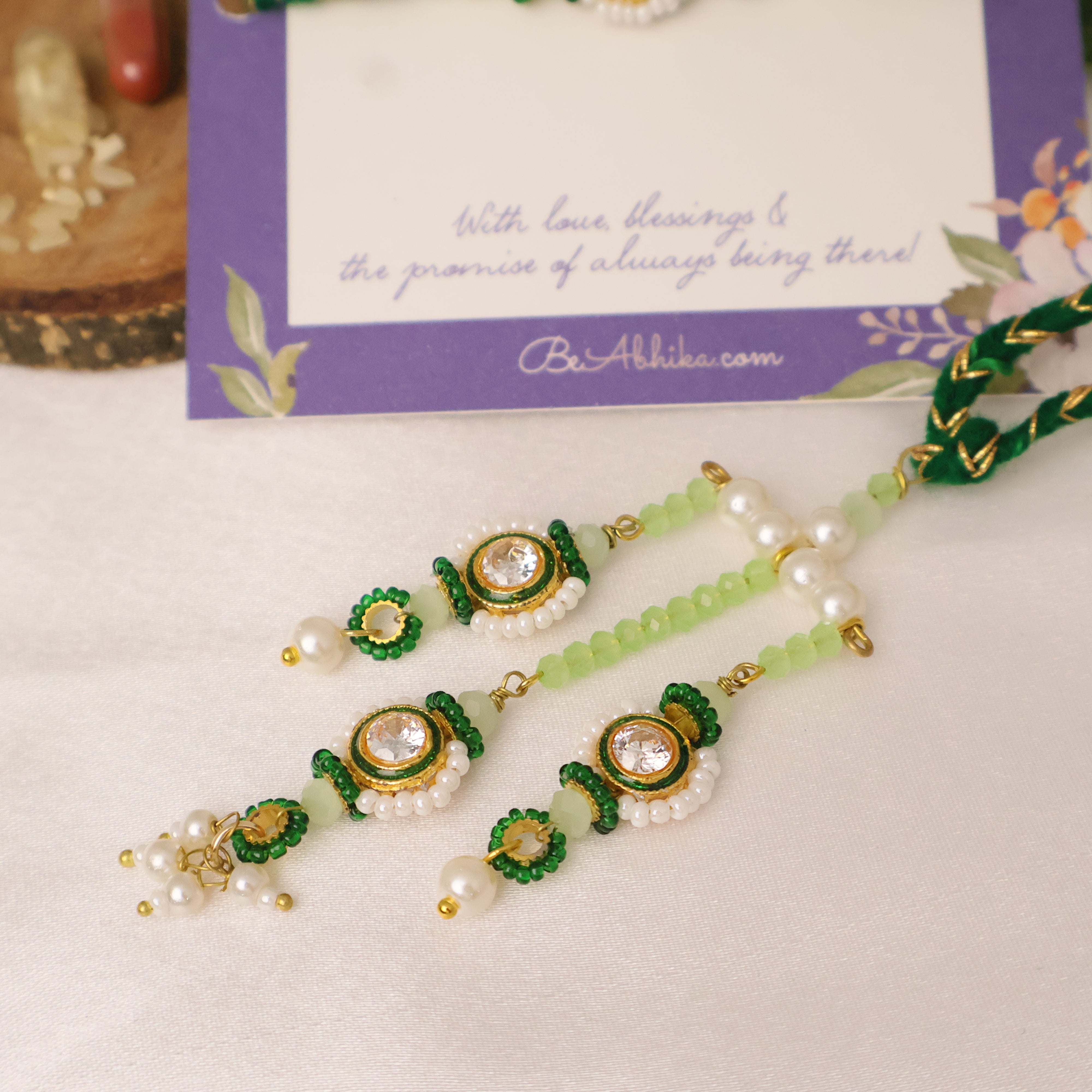 Emerald Pearl Rakhi & Lumba Set
