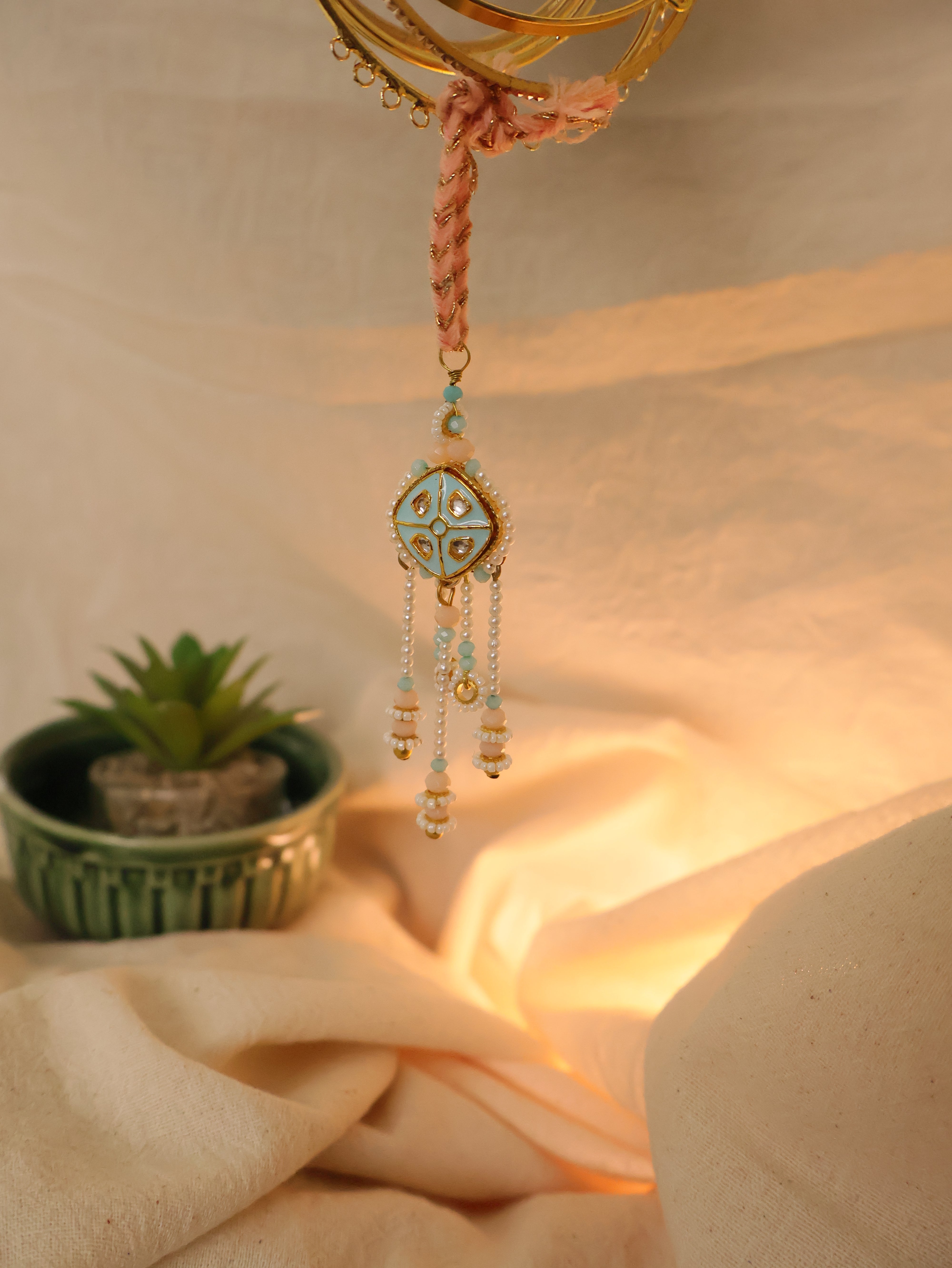 Pastel Kundan Tassel Pearl Charm Lumba