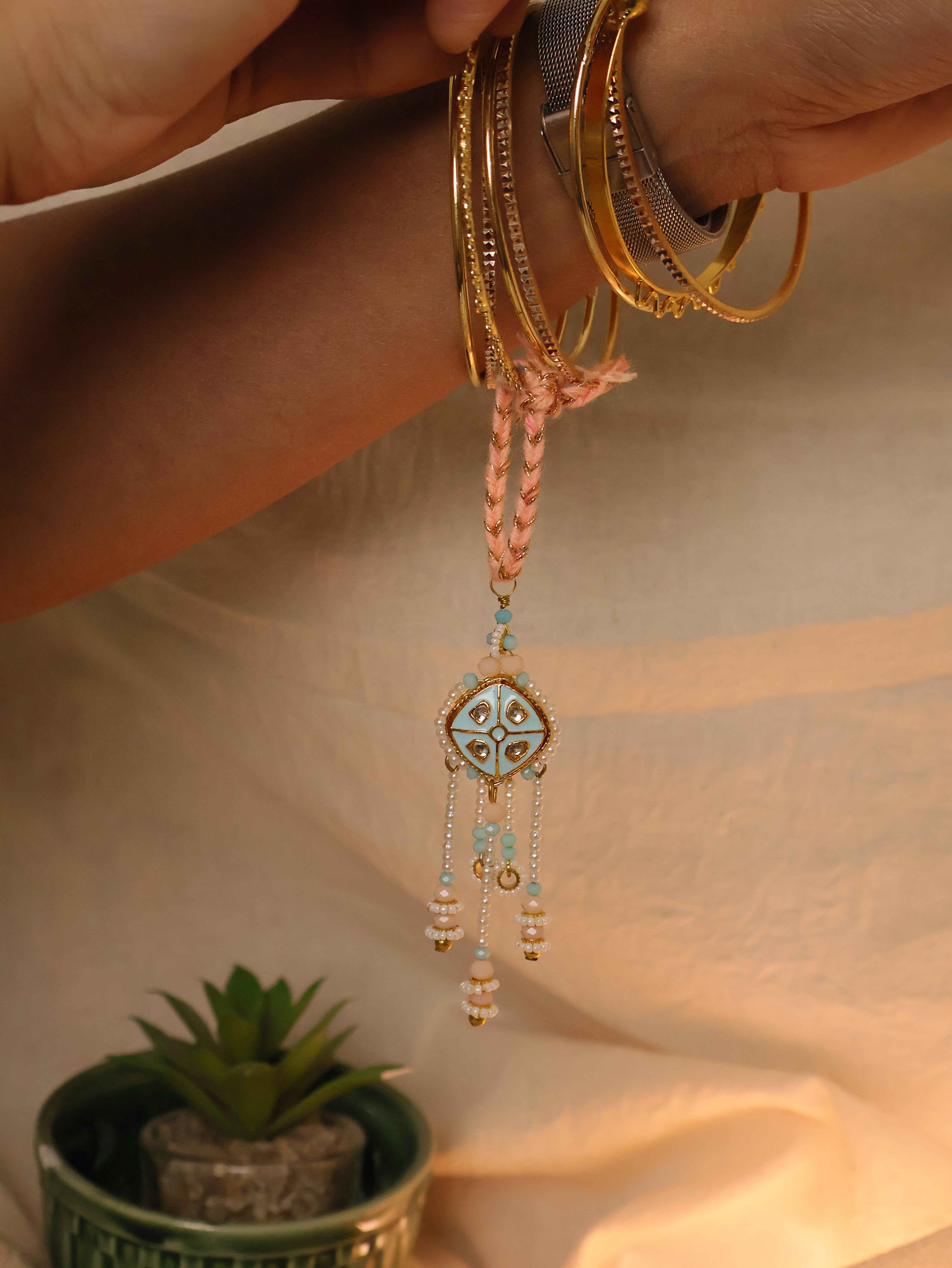 Pastel Kundan Tassel Pearl Charm Lumba