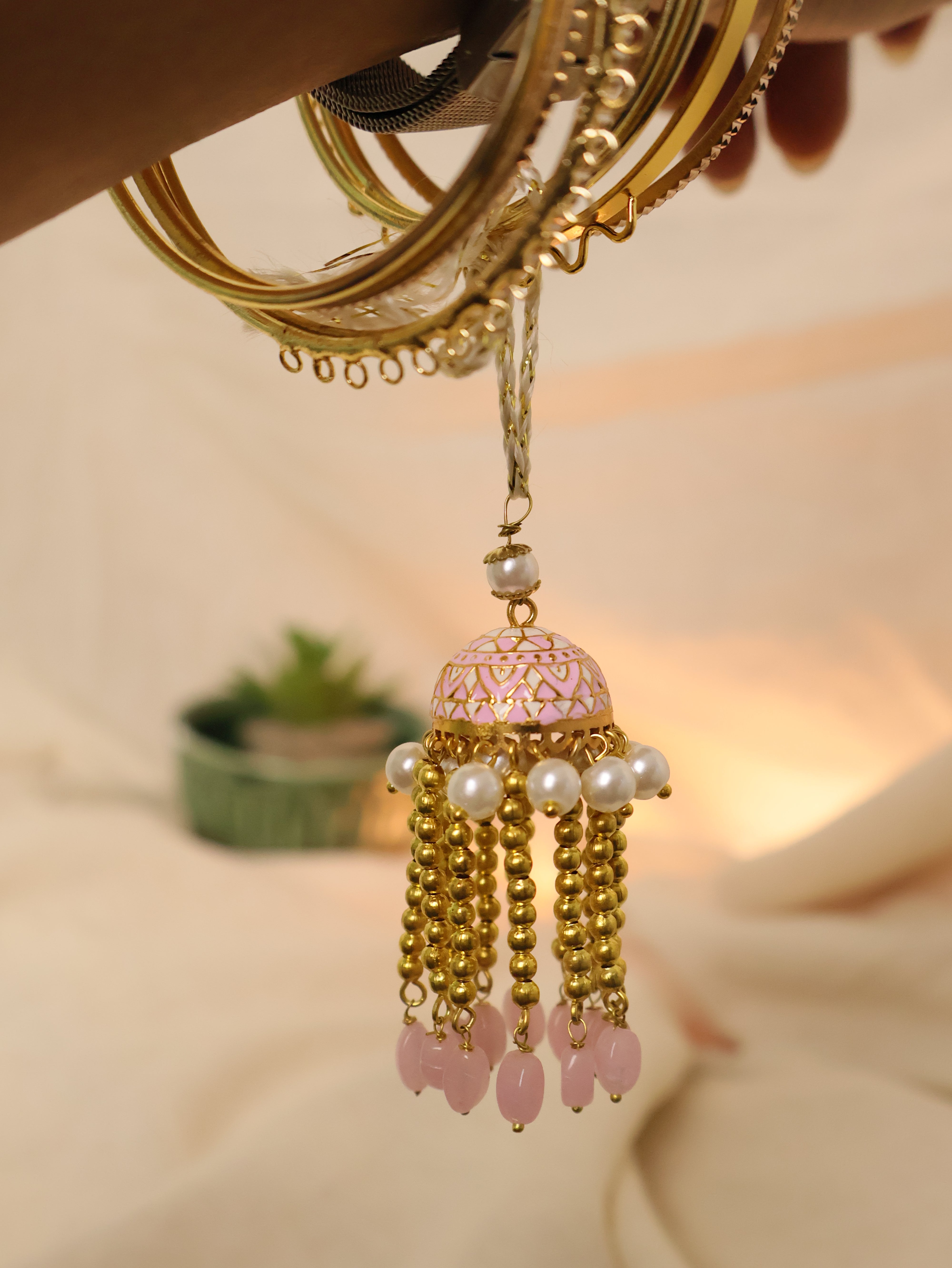 Blush Pearl Jhumki Tassel Designer Lumba