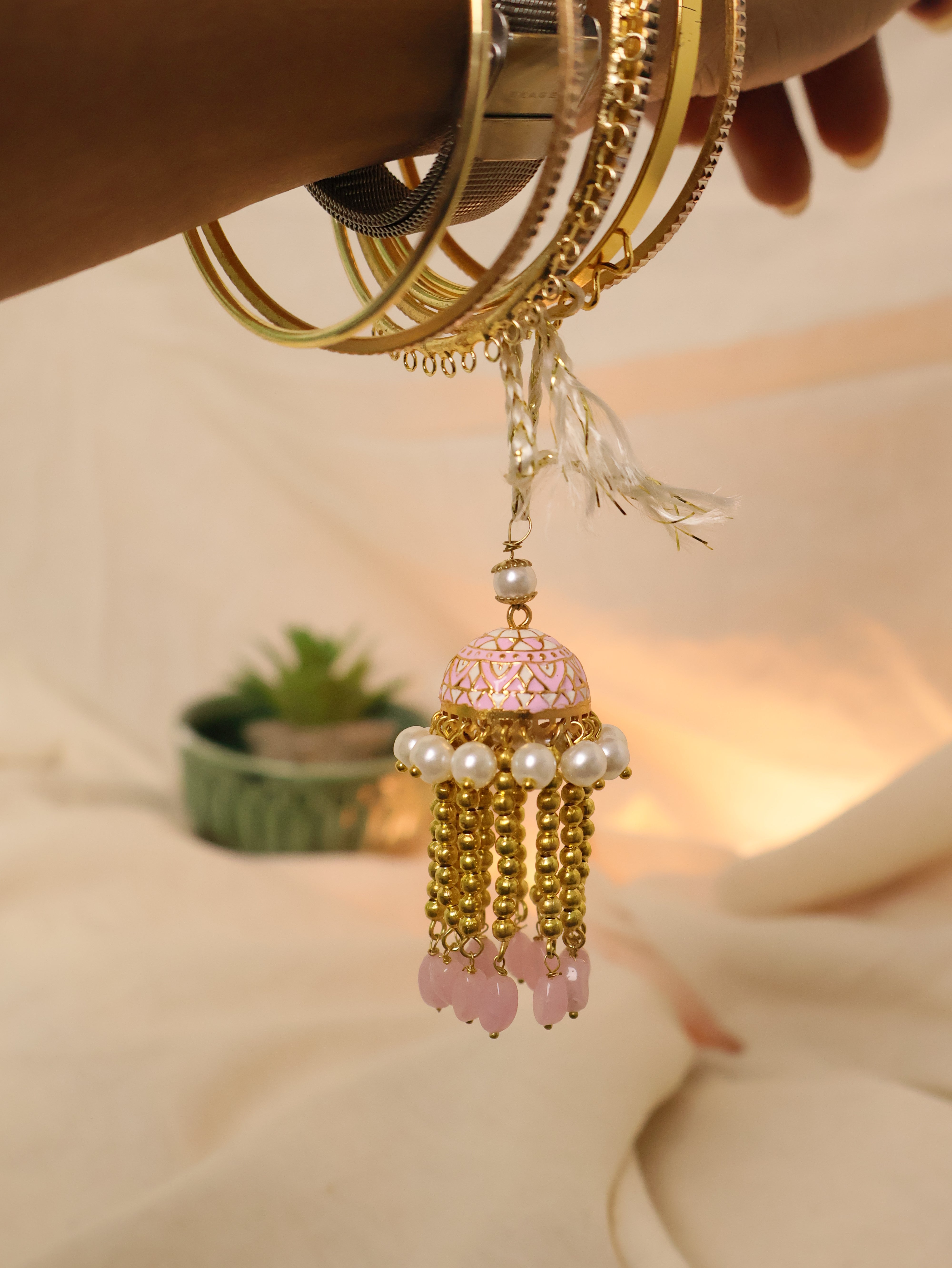 Blush Pearl Tassel Rakhi & Lumba Set