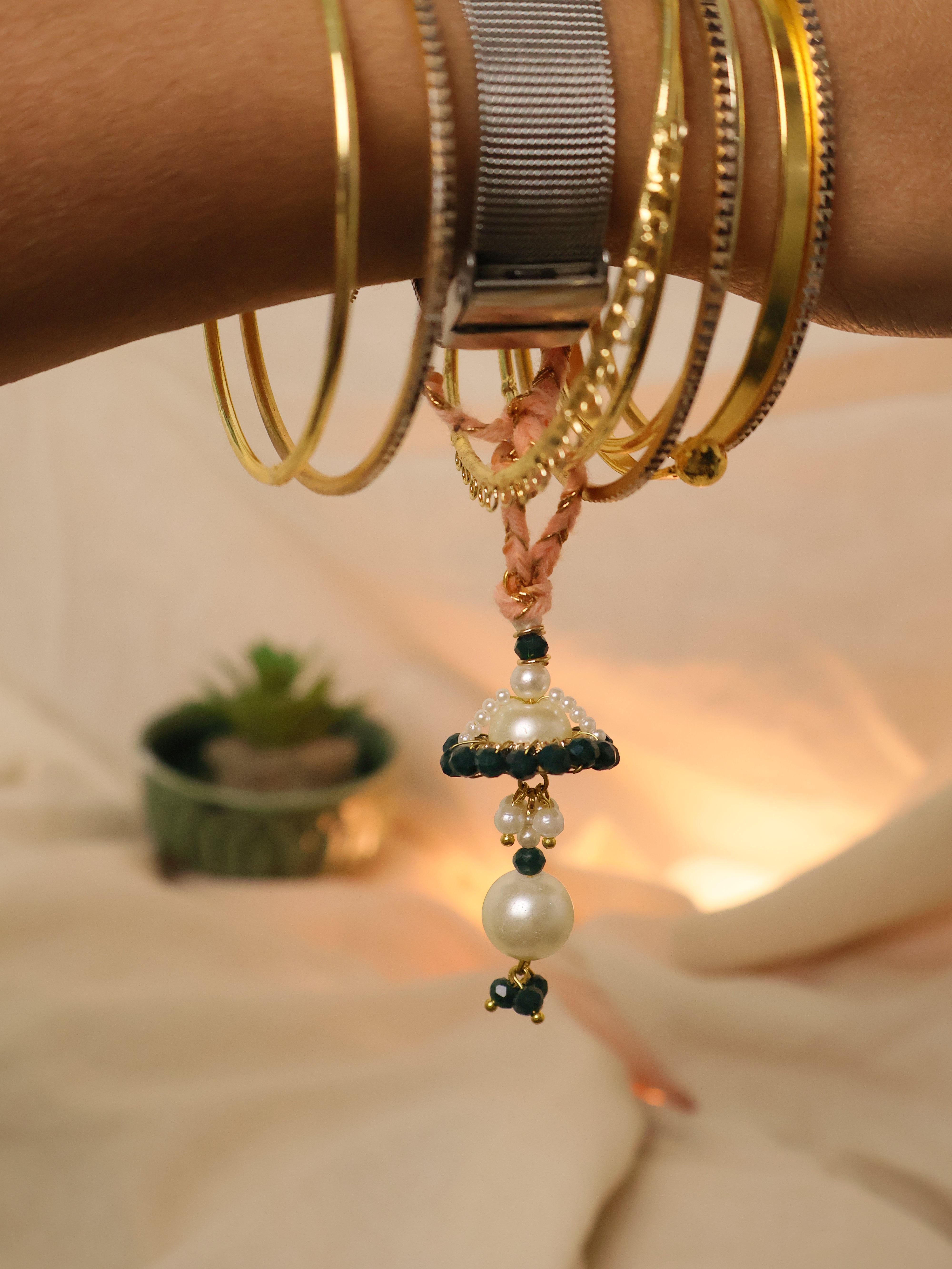 Teal Floral Pearl Drop Designer Lumba