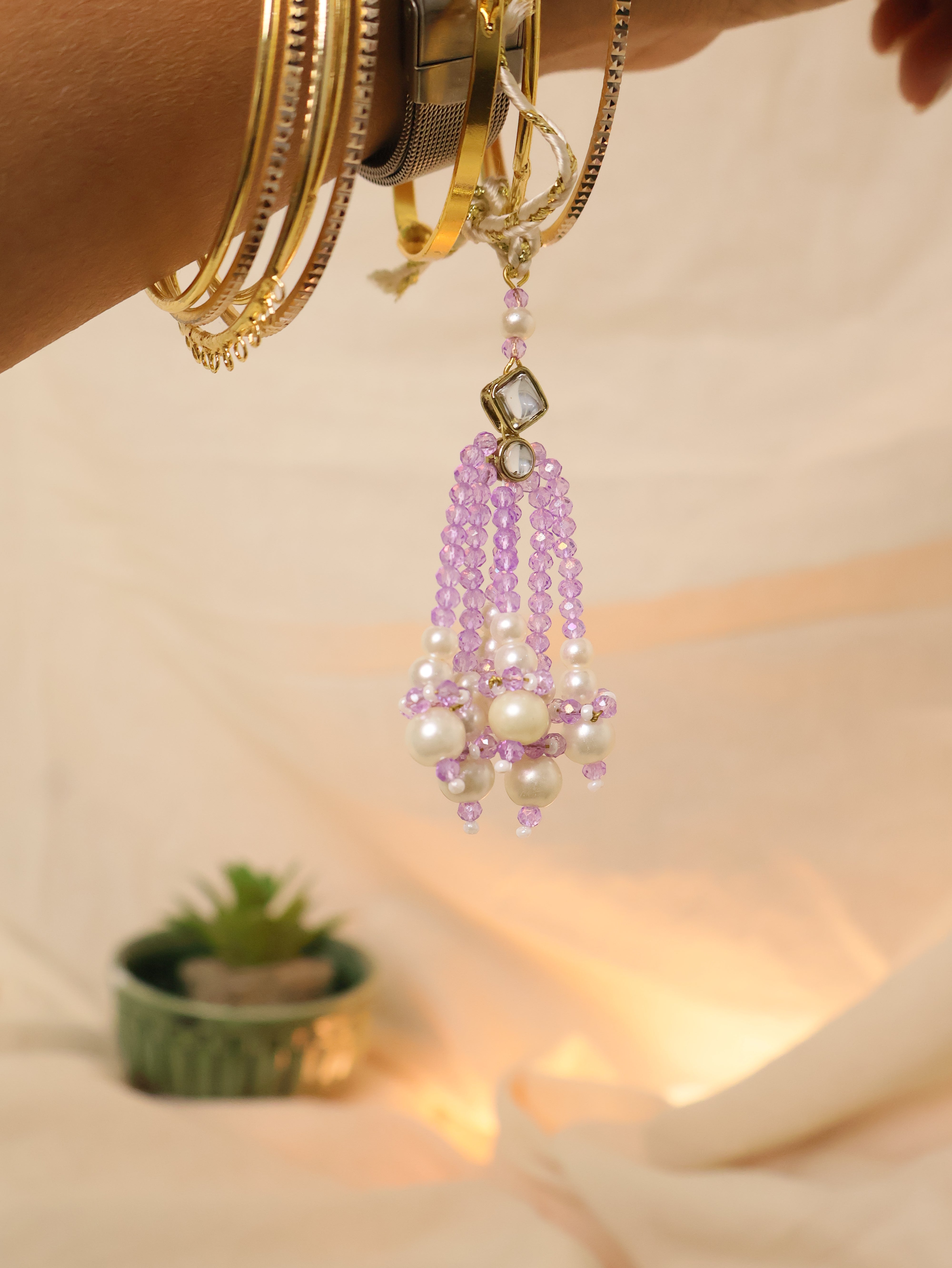 Lavender Pearl Tassel Beaded Designer Lumba