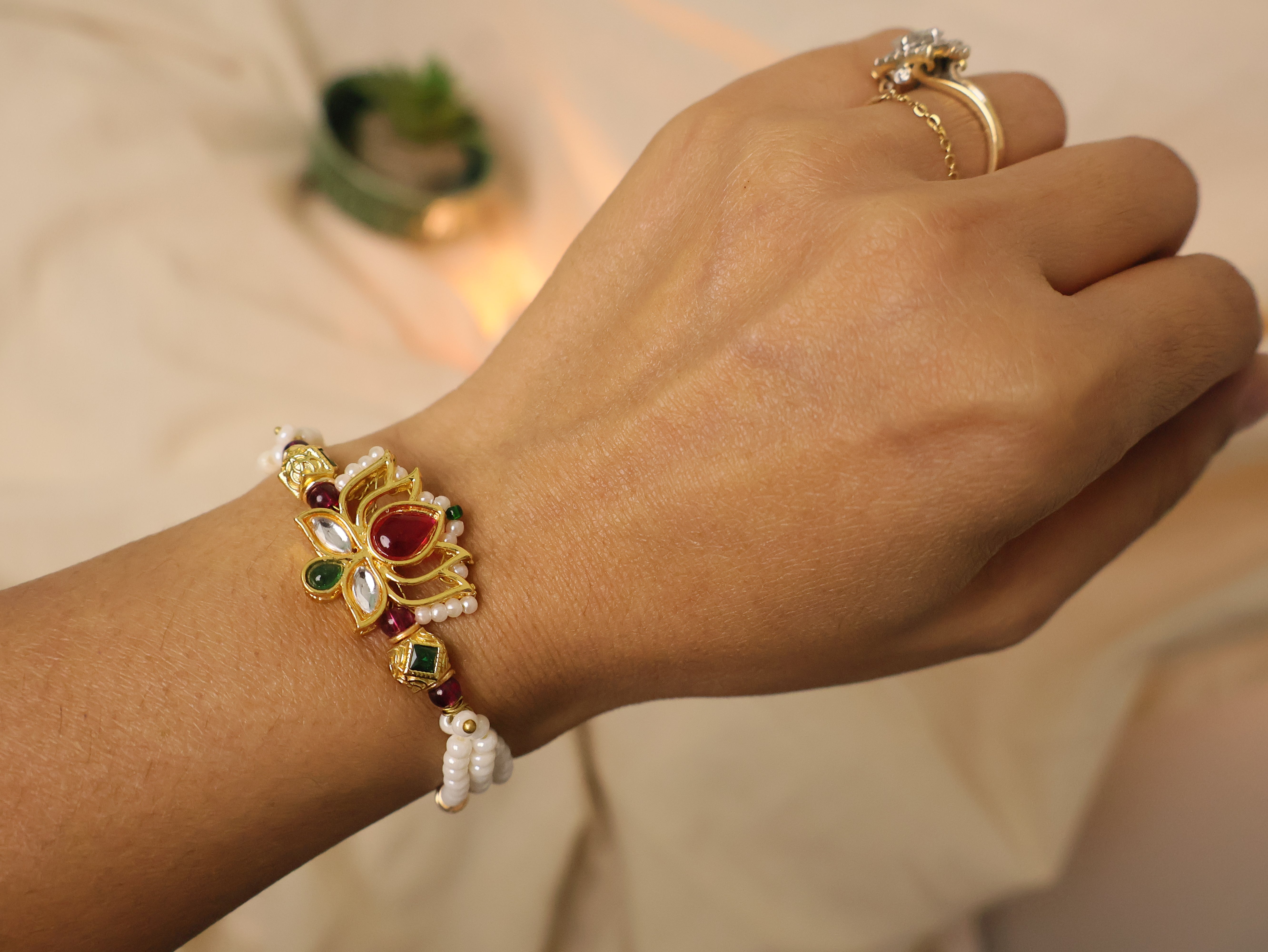Royal Lotus Pearl Adjustable Lumba Bracelet