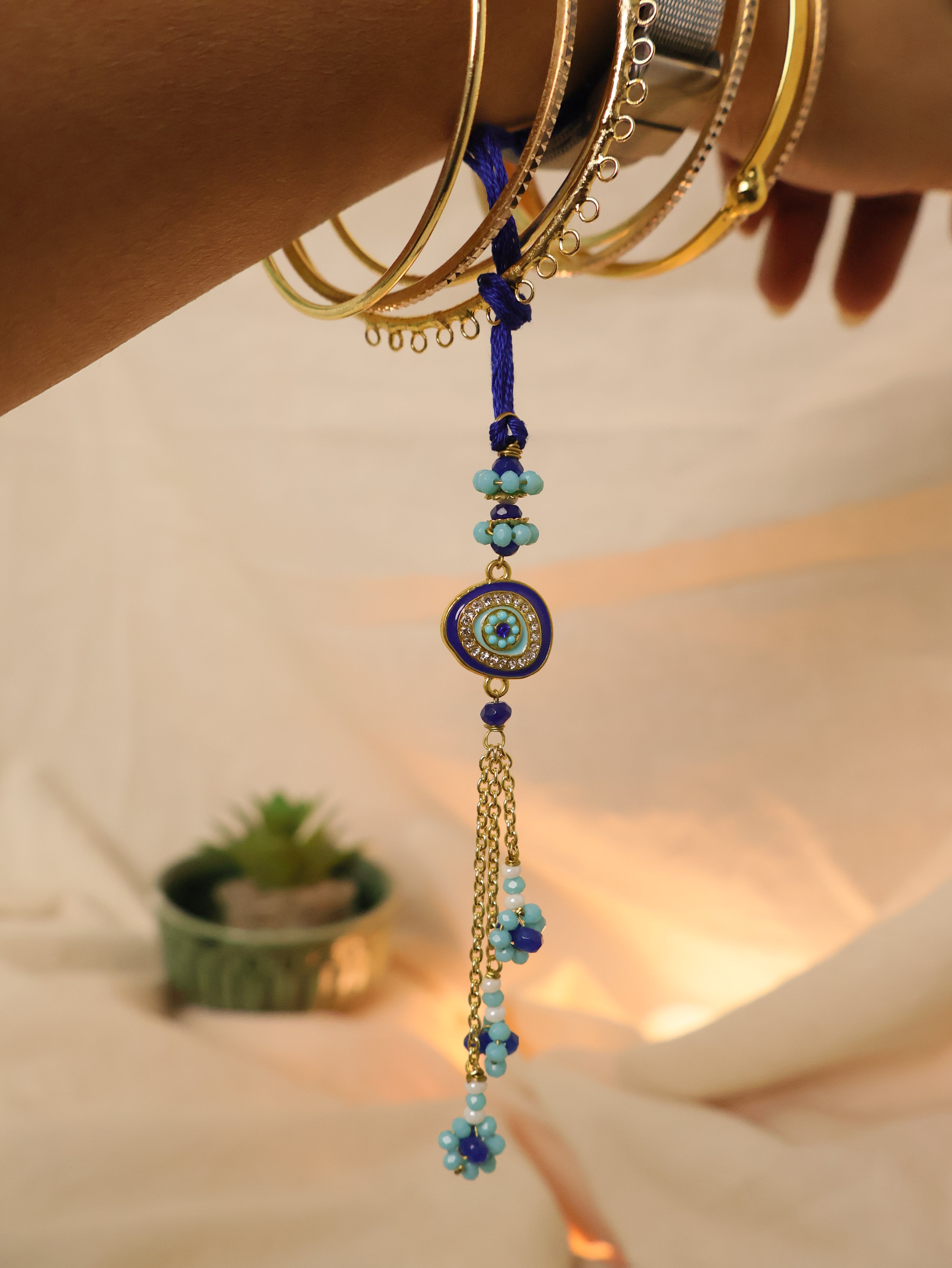 Blue Evil Eye Rakhi & Lumba Set