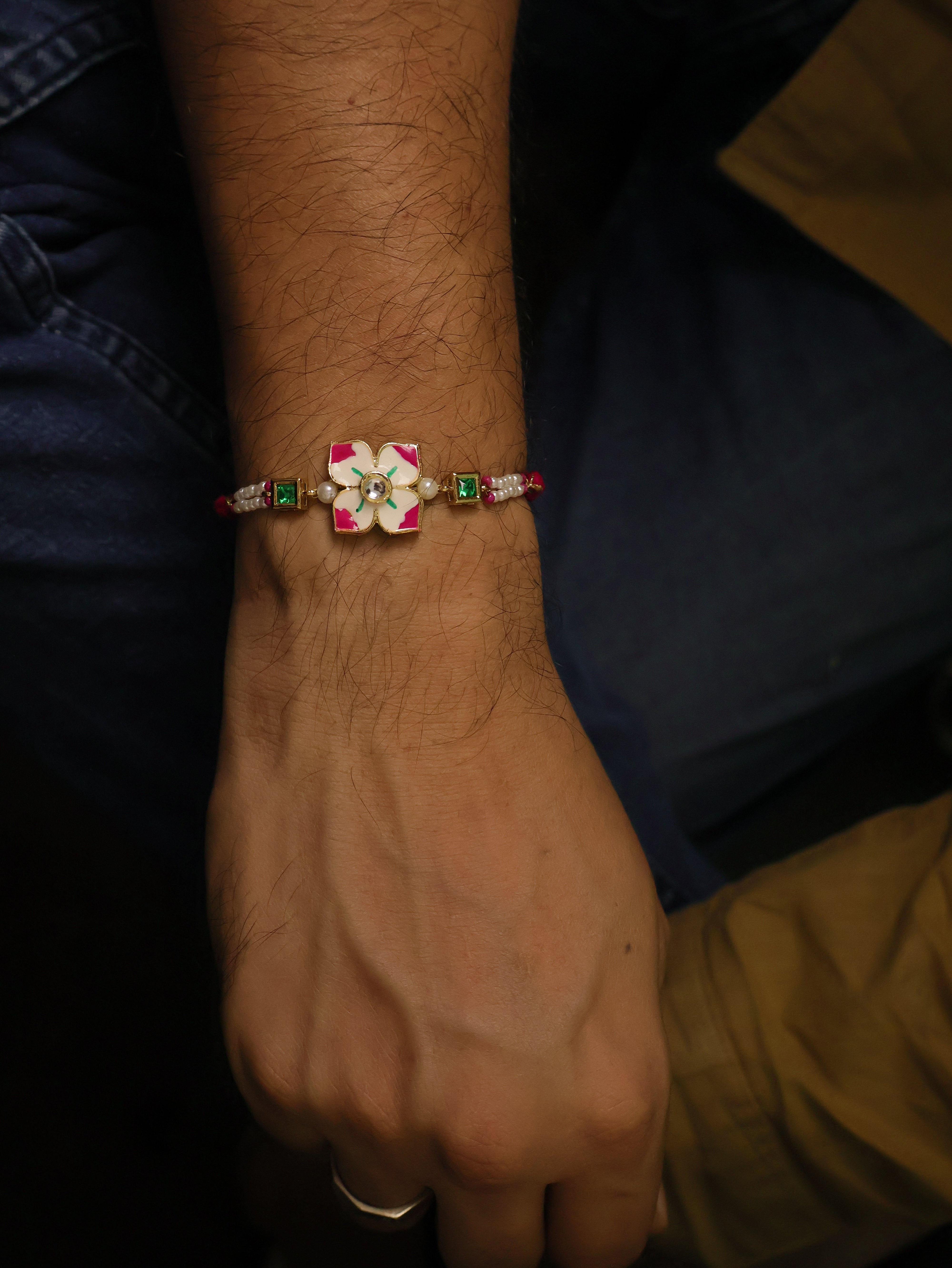Floral Kundan Pearl Designer Rakhi