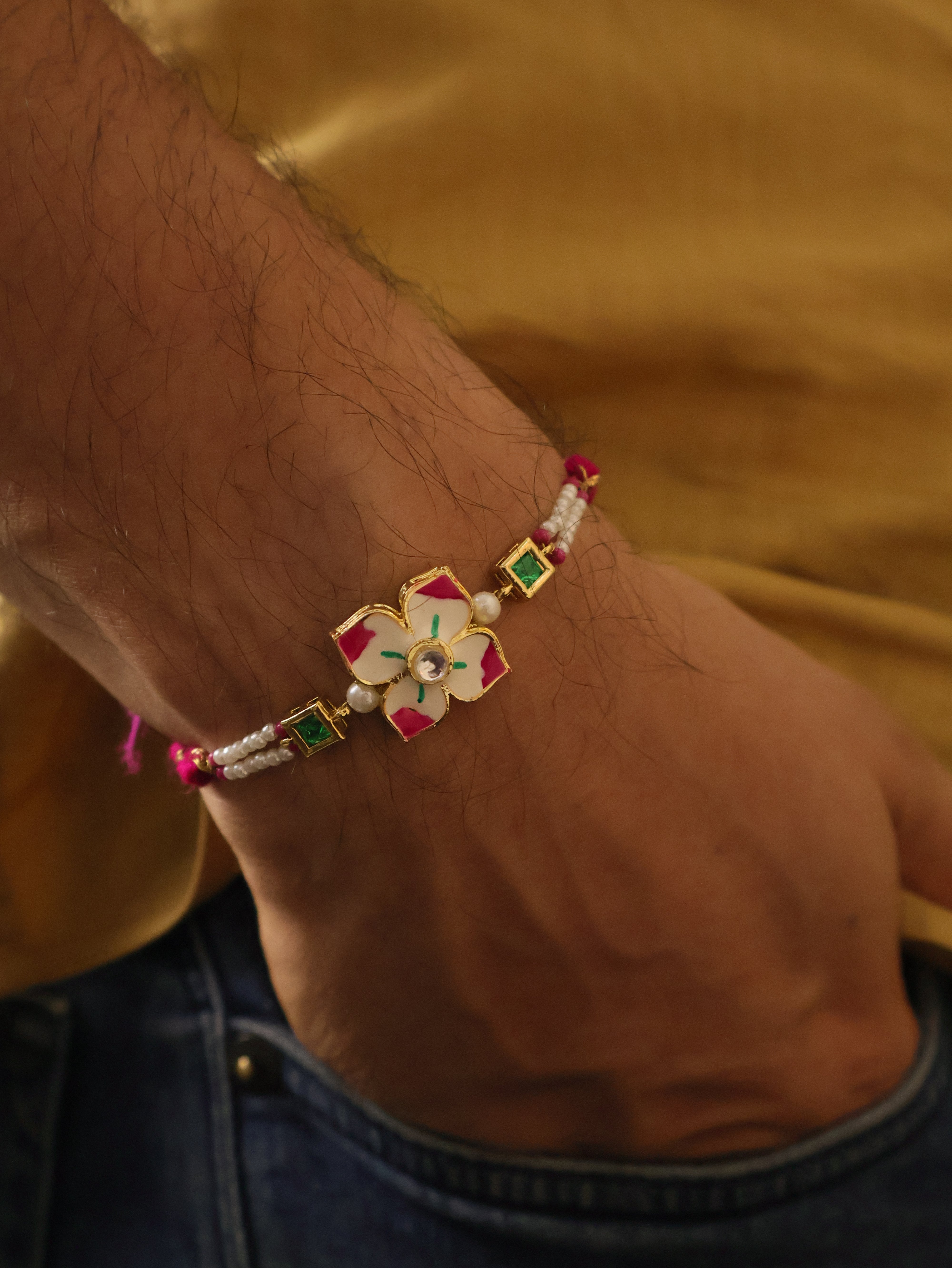 Floral Kundan Pearl Designer Rakhi