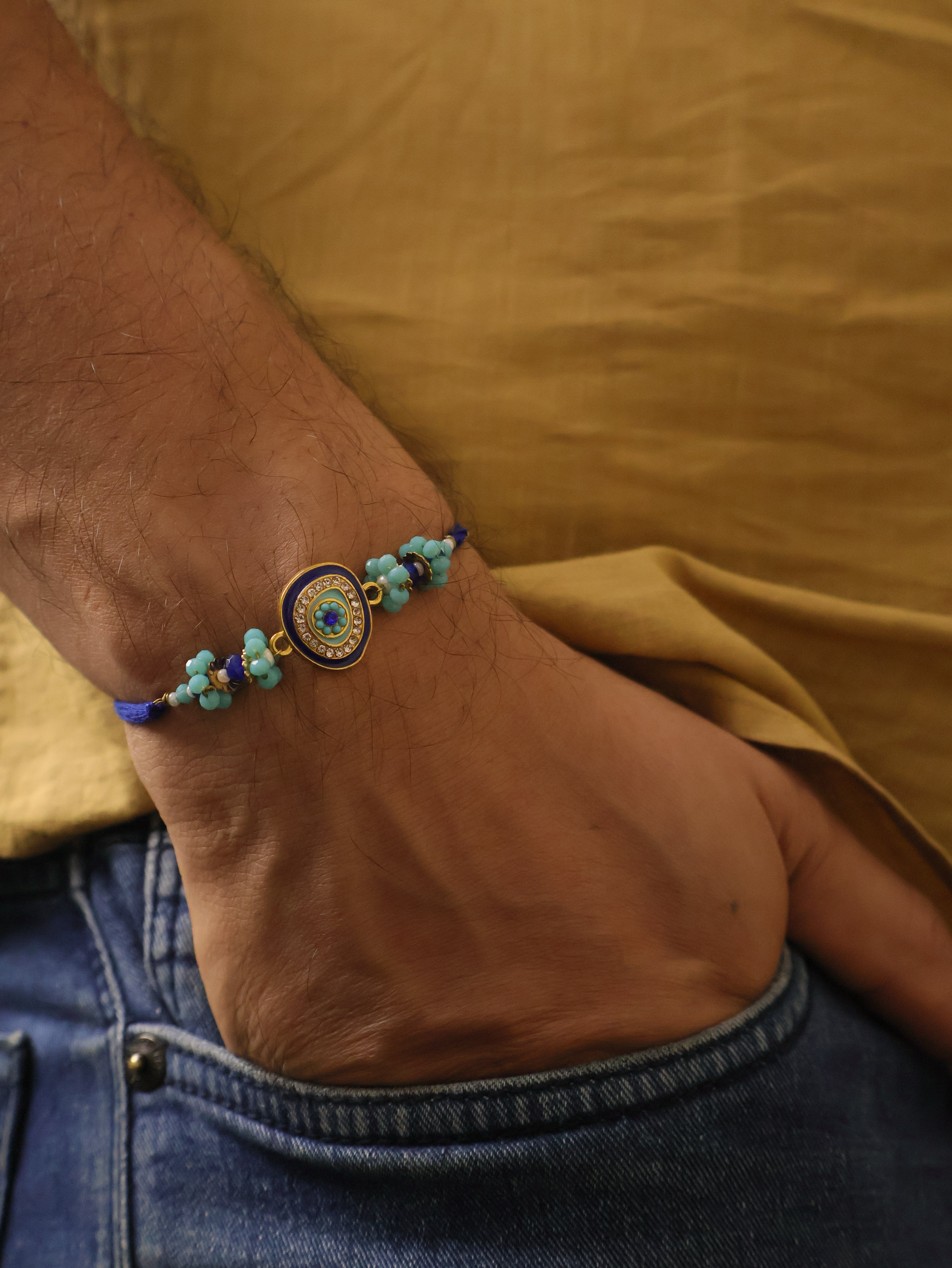 Blue Evil Eye Rakhi & Lumba Set