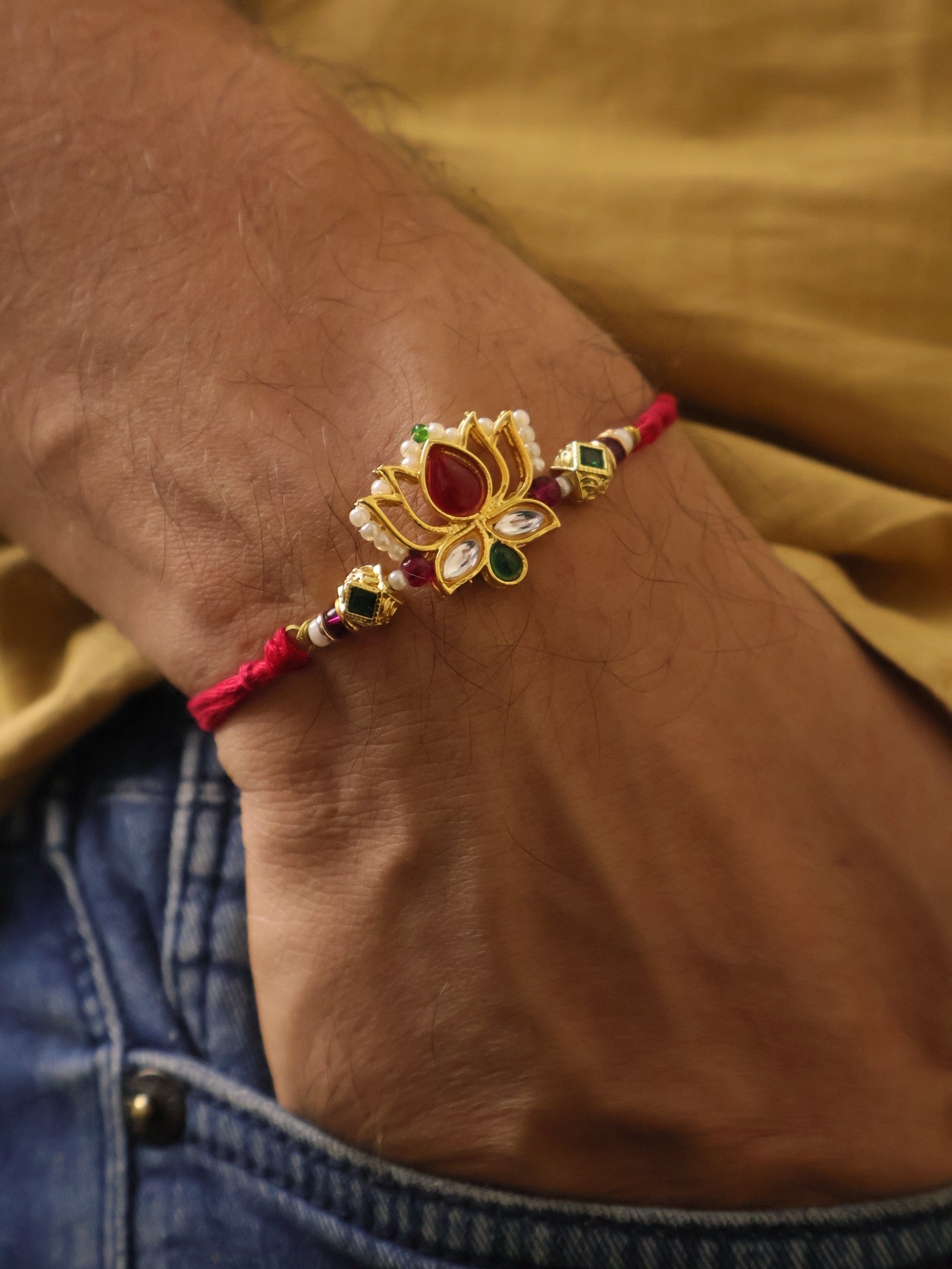 Lotus Kundan Stone Designer Rakhi