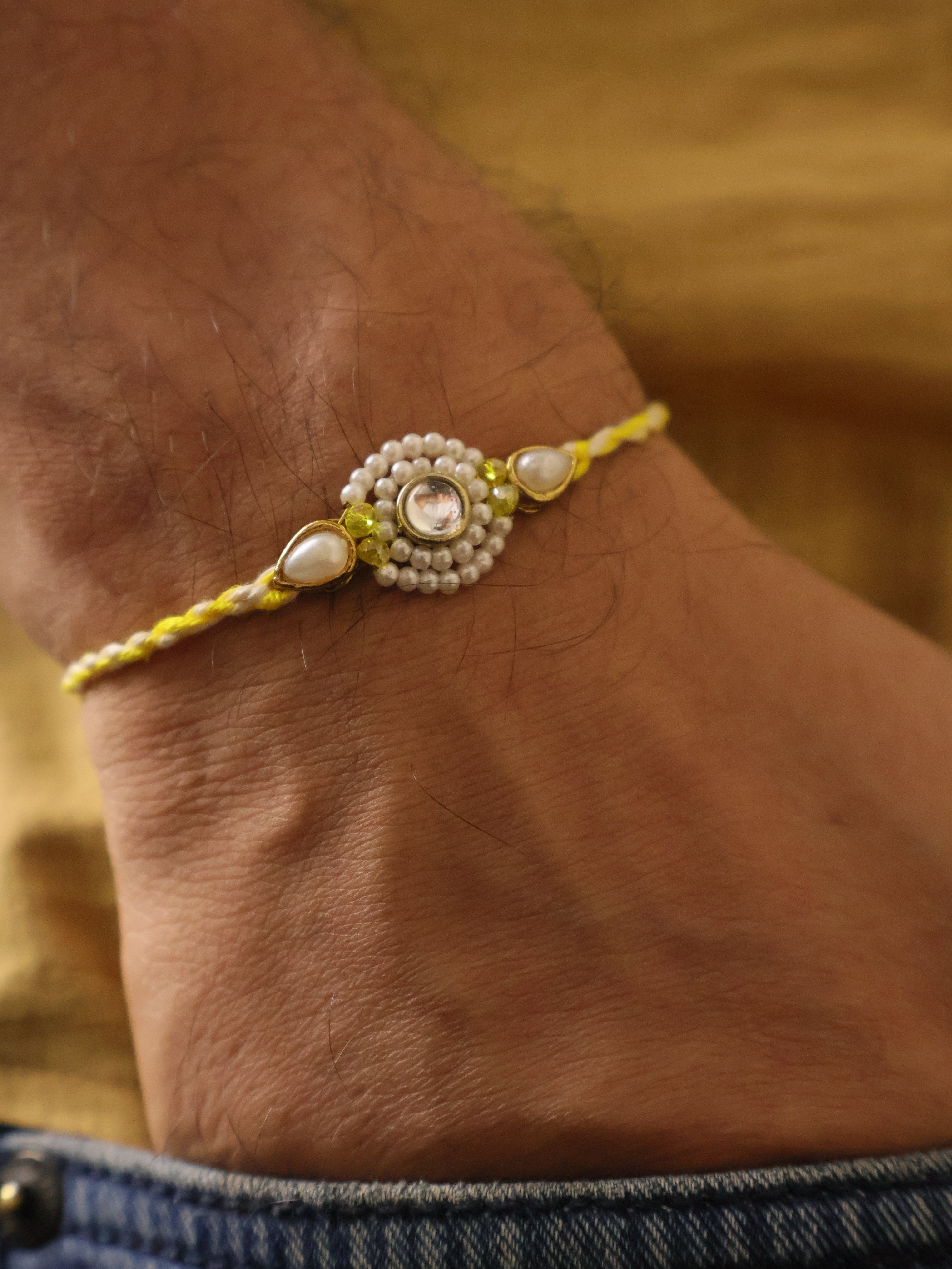 Pearl Kundan Halo Designer Rakhi