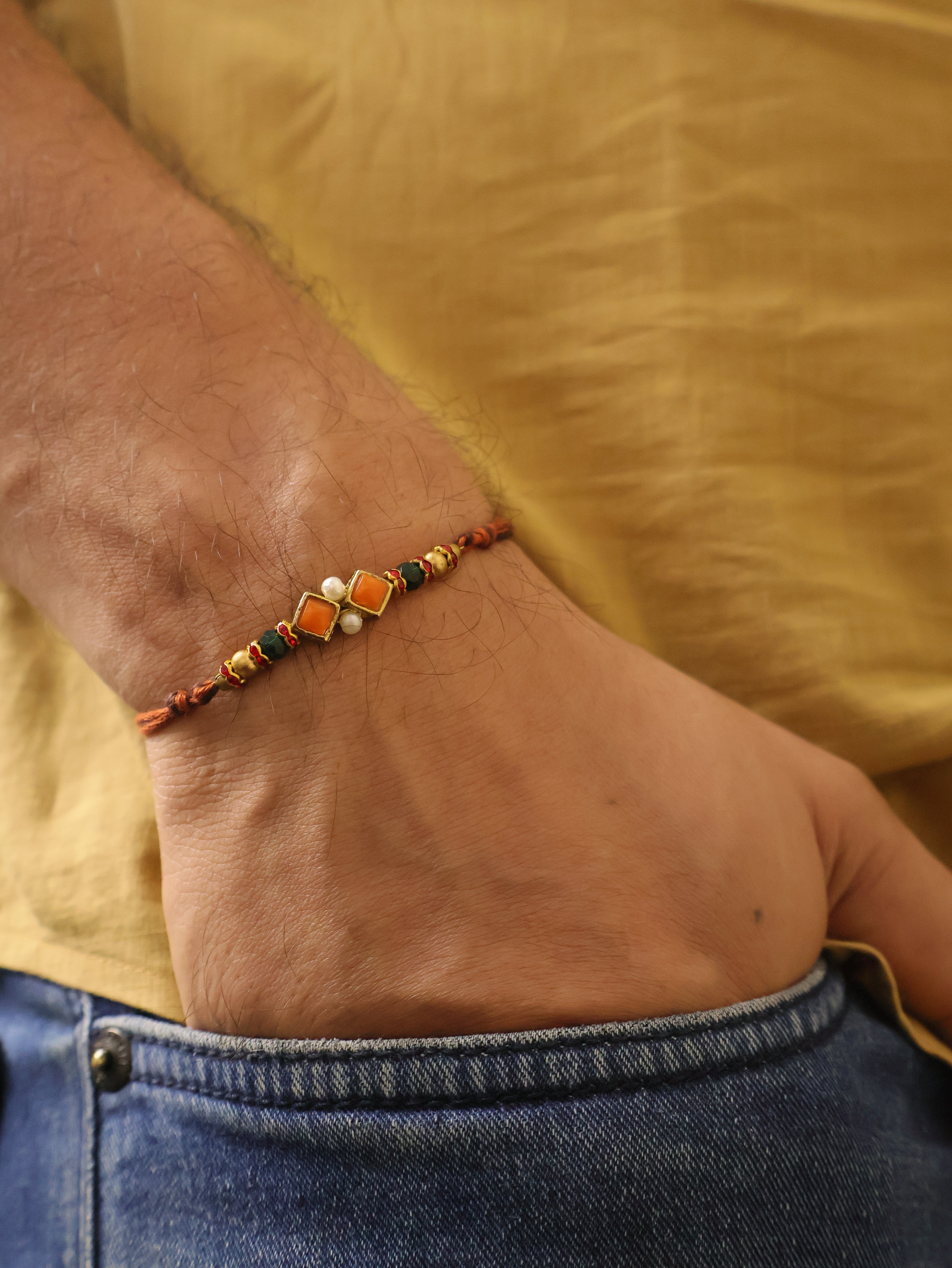 Amber Diamond Beaded Thread Rakhi