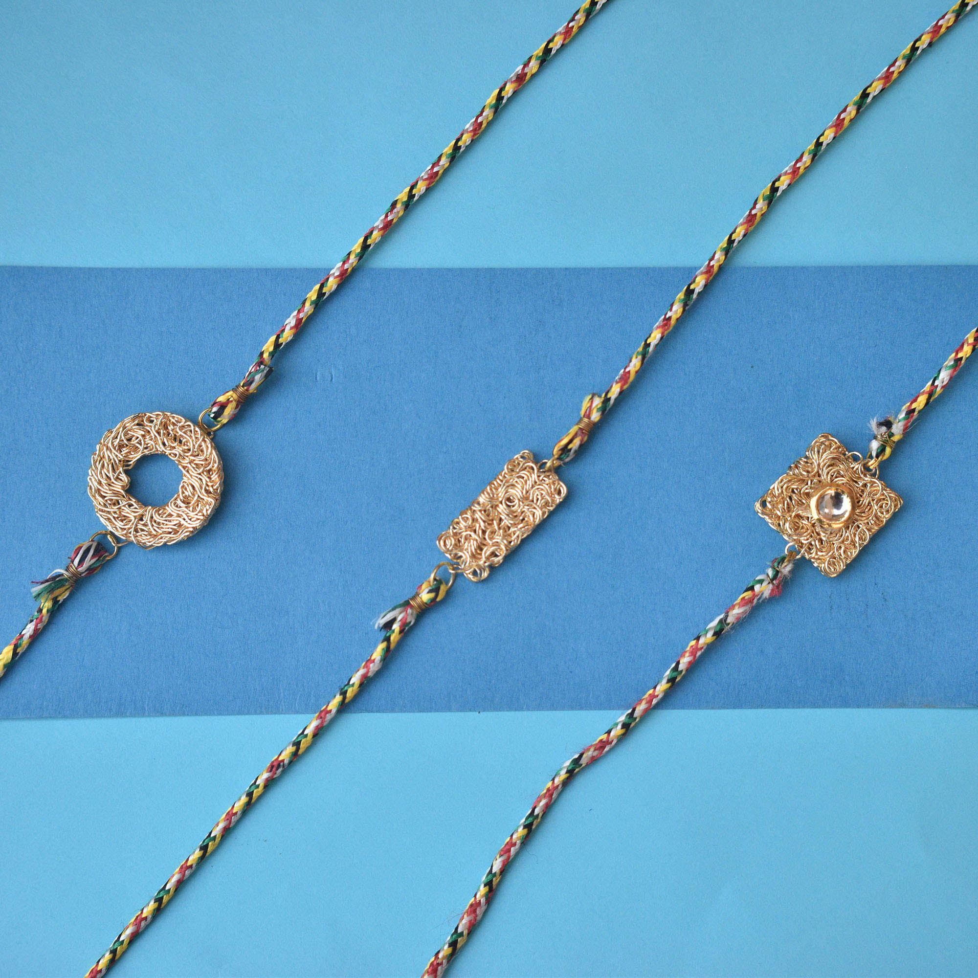 Set Of 3 Mesh Rakhi Combo