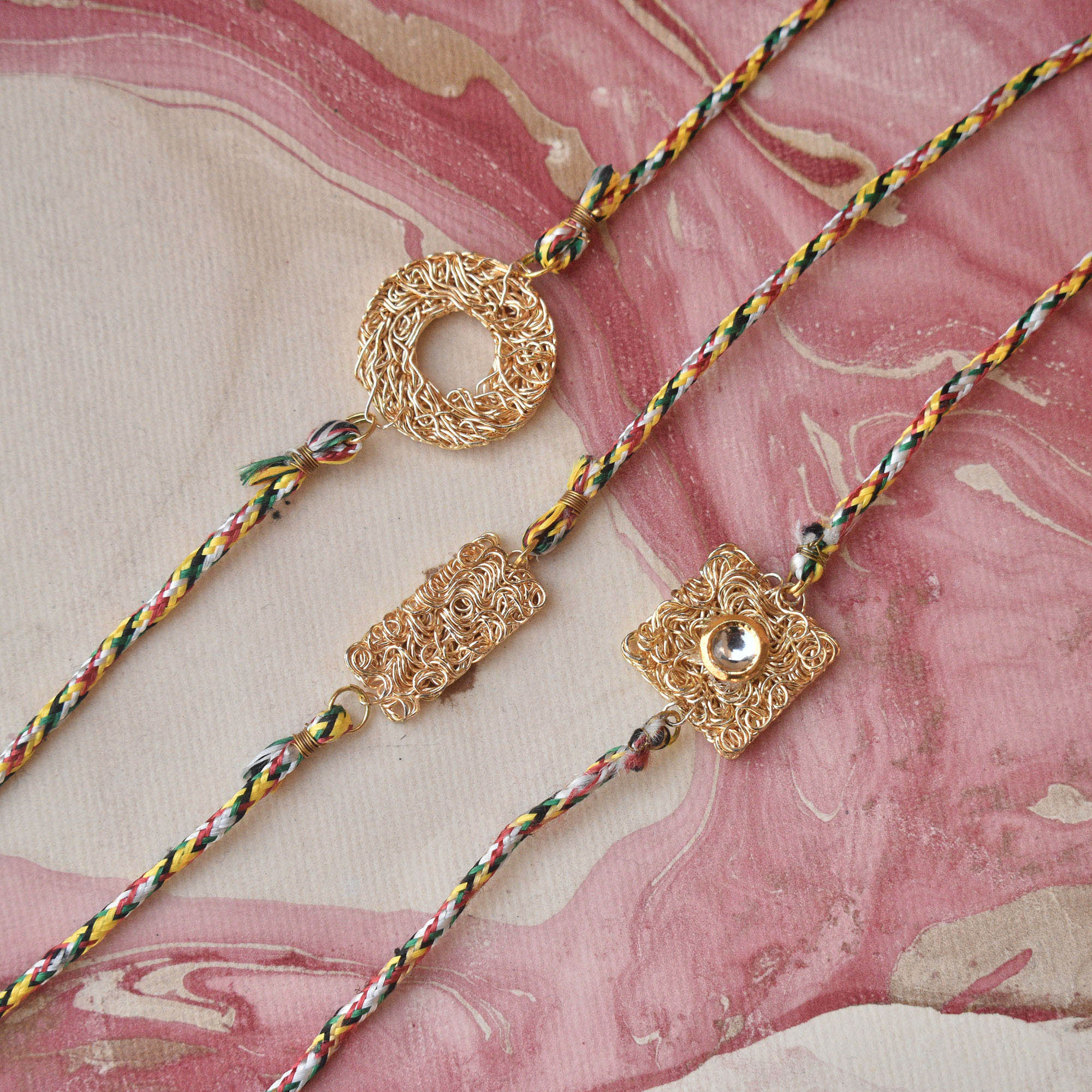 Set Of 3 Mesh Rakhi Combo
