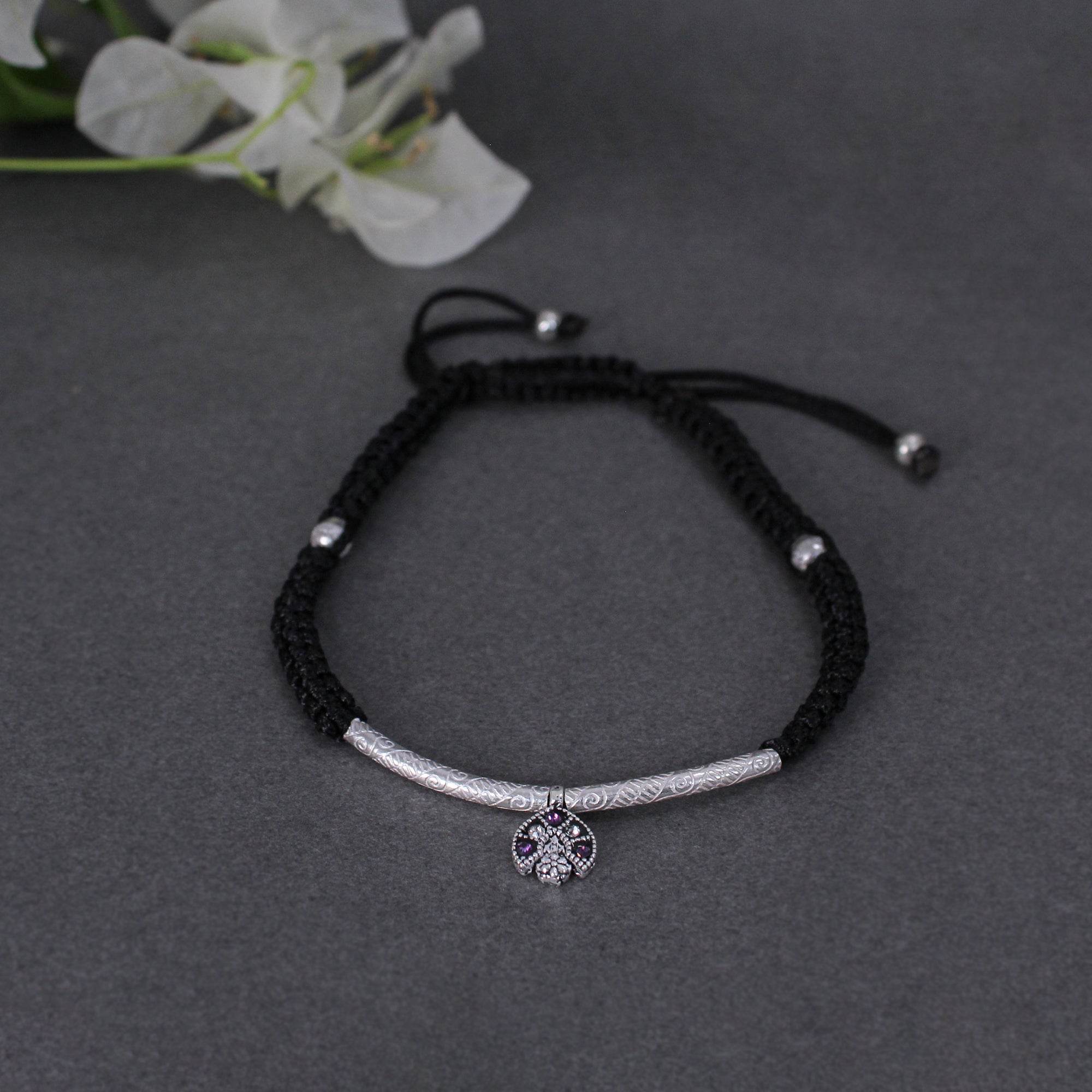 Adjustable 925 Silver Anklet with Sapphire Accents - BeAbhika.com