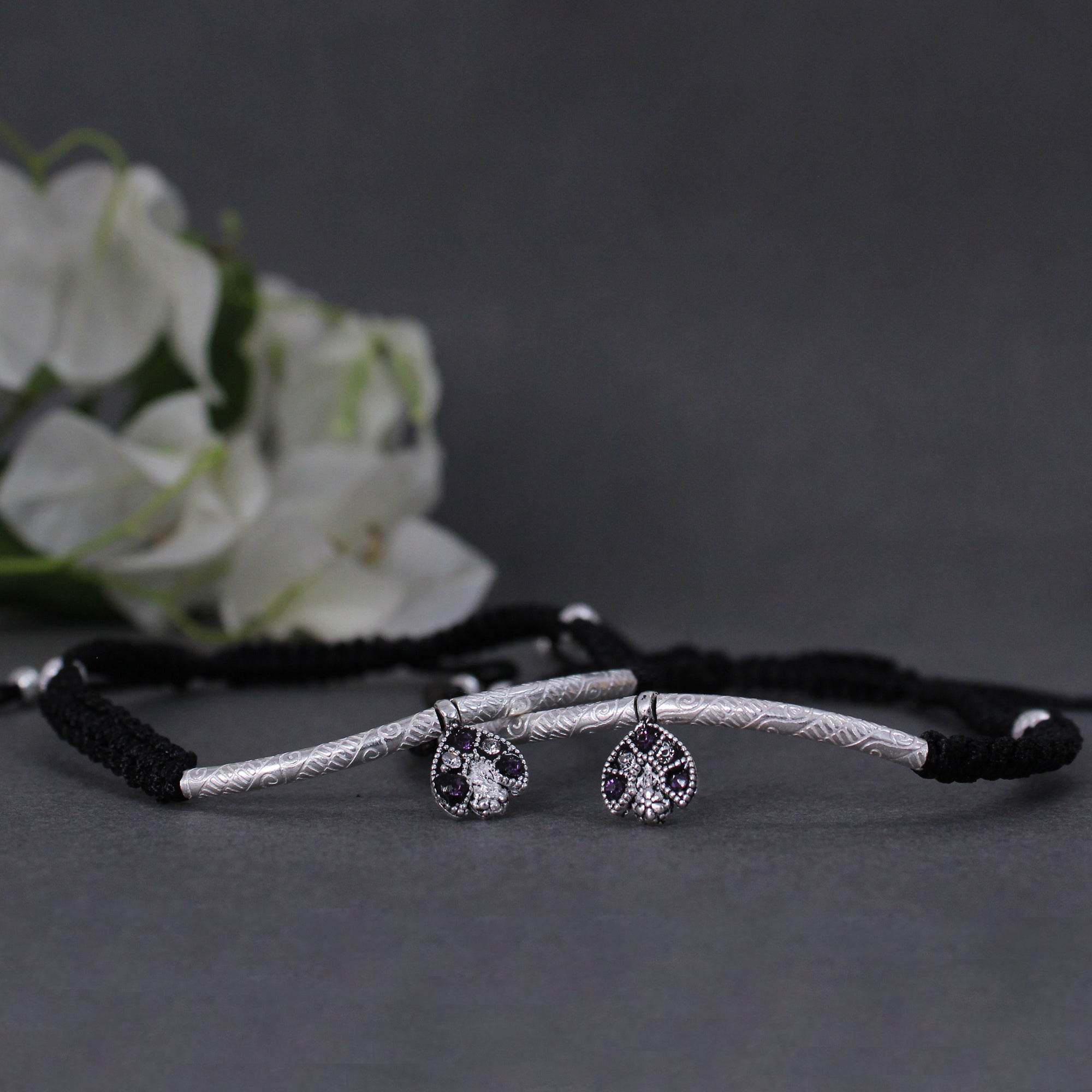 Adjustable 925 Silver Anklet with Sapphire Accents - BeAbhika.com