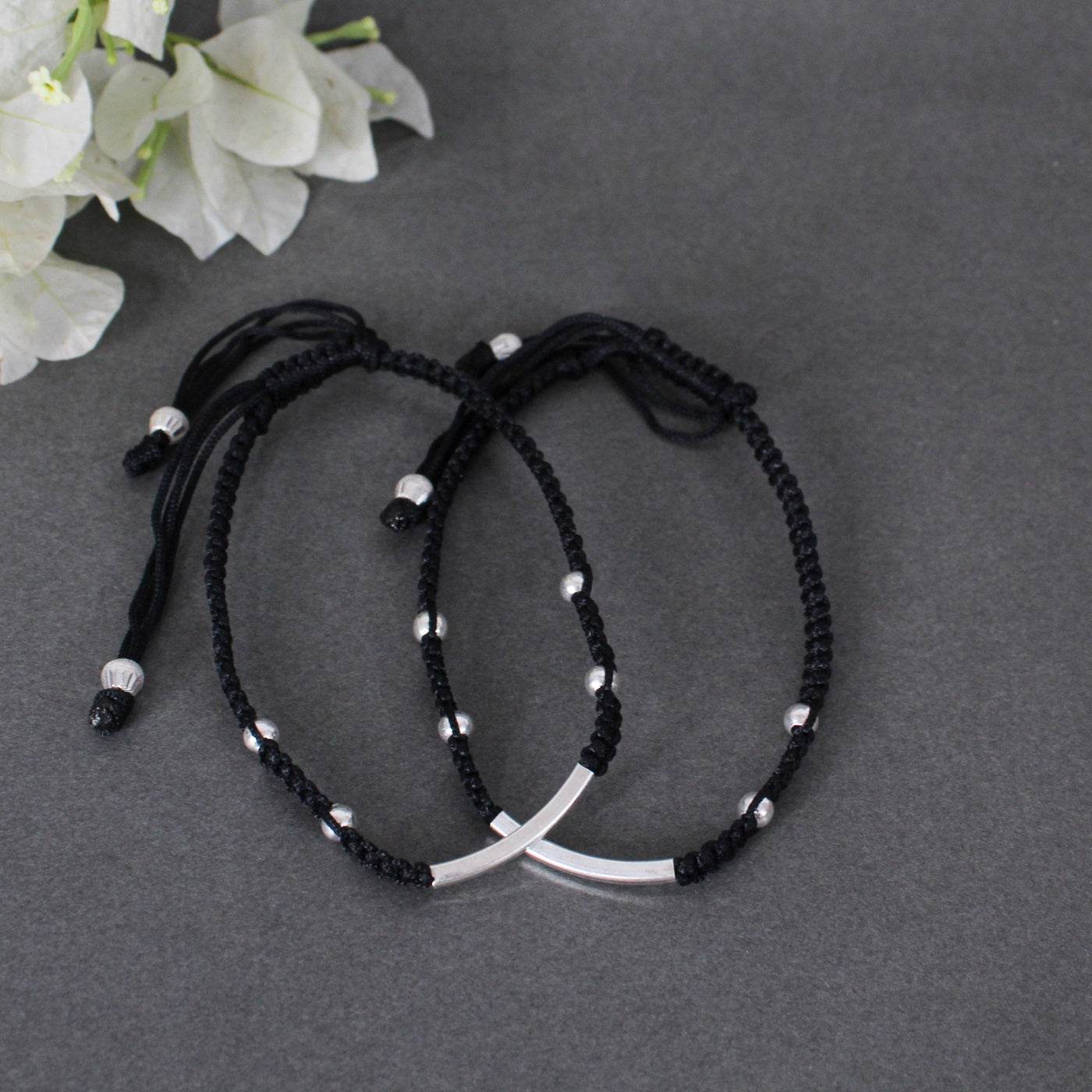 Minimalist 925 Silver Adjustable Anklet With Black String - BeAbhika.com
