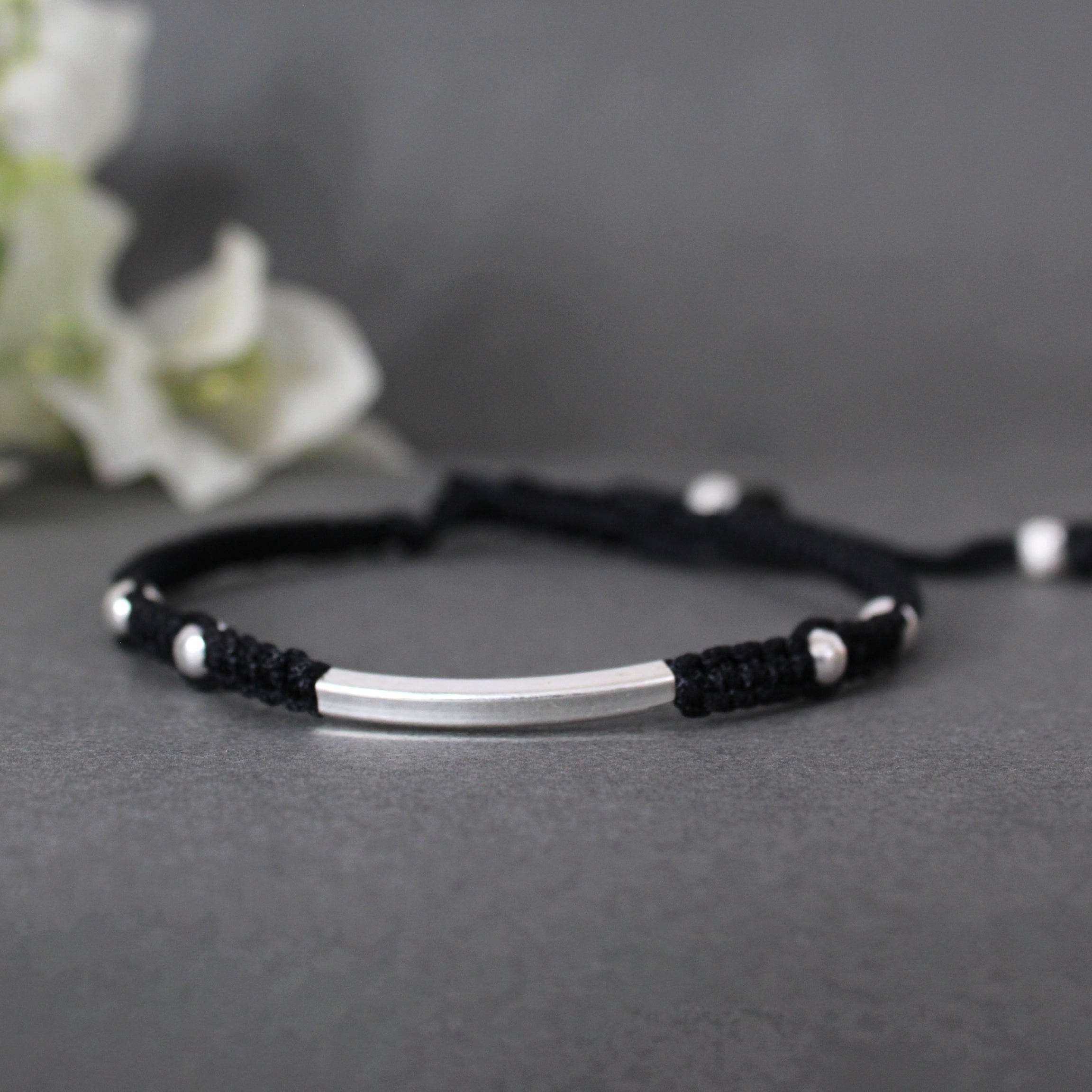 Minimalist 925 Silver Adjustable Anklet With Black String - BeAbhika.com