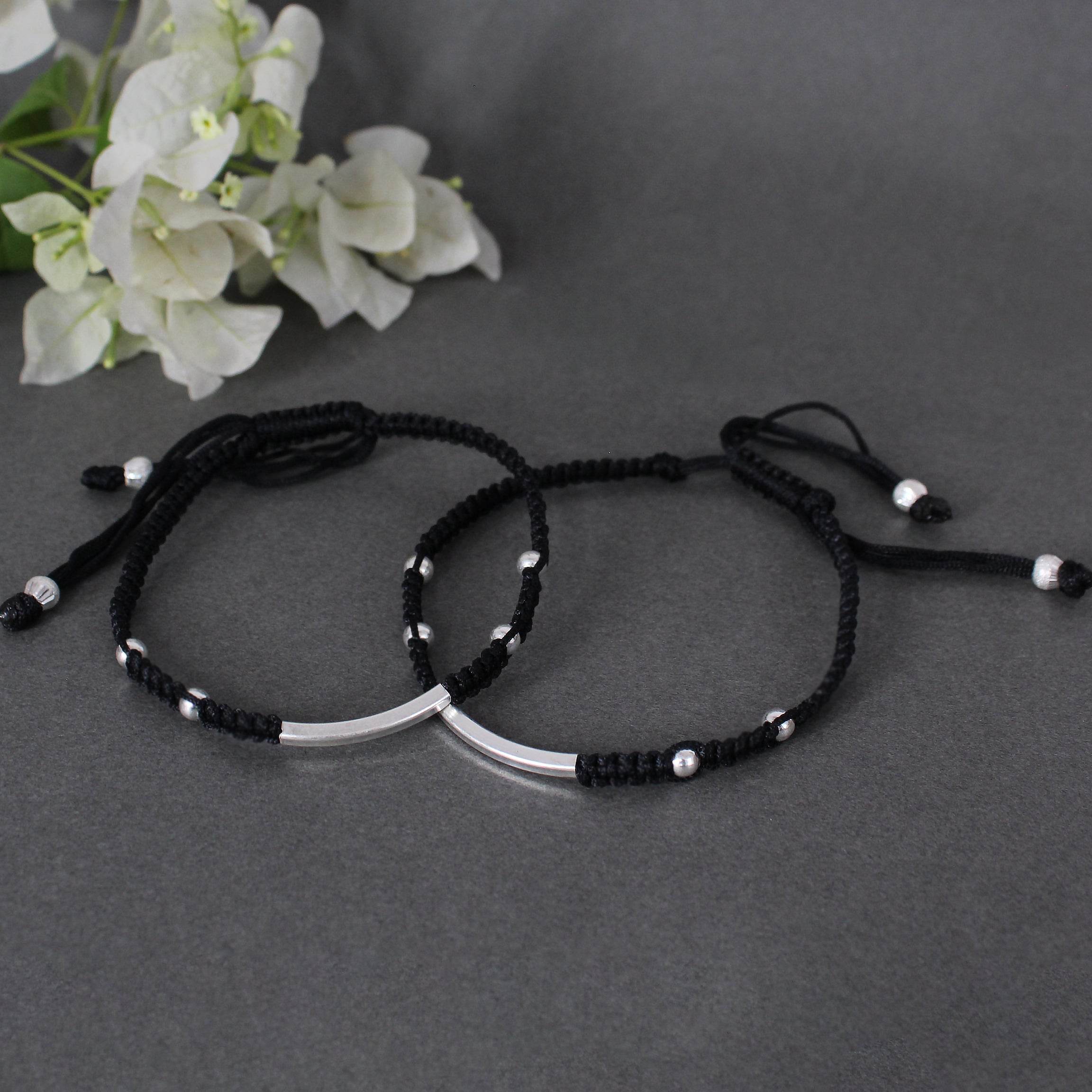 Minimalist 925 Silver Adjustable Anklet With Black String - BeAbhika.com